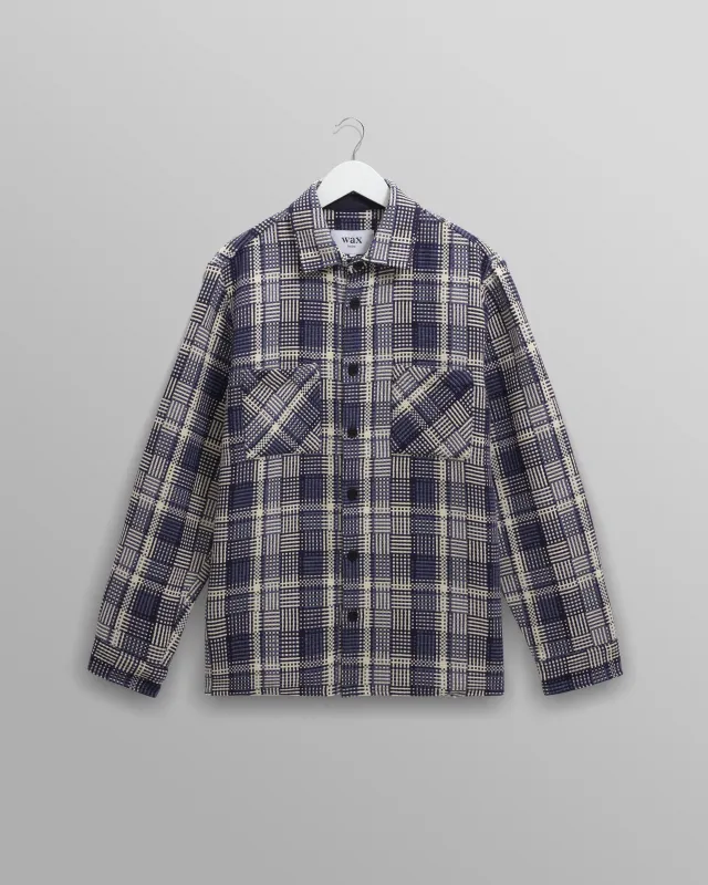 Whiting - Blue And Ecru Basket Weave Overshirt sold by Wax London