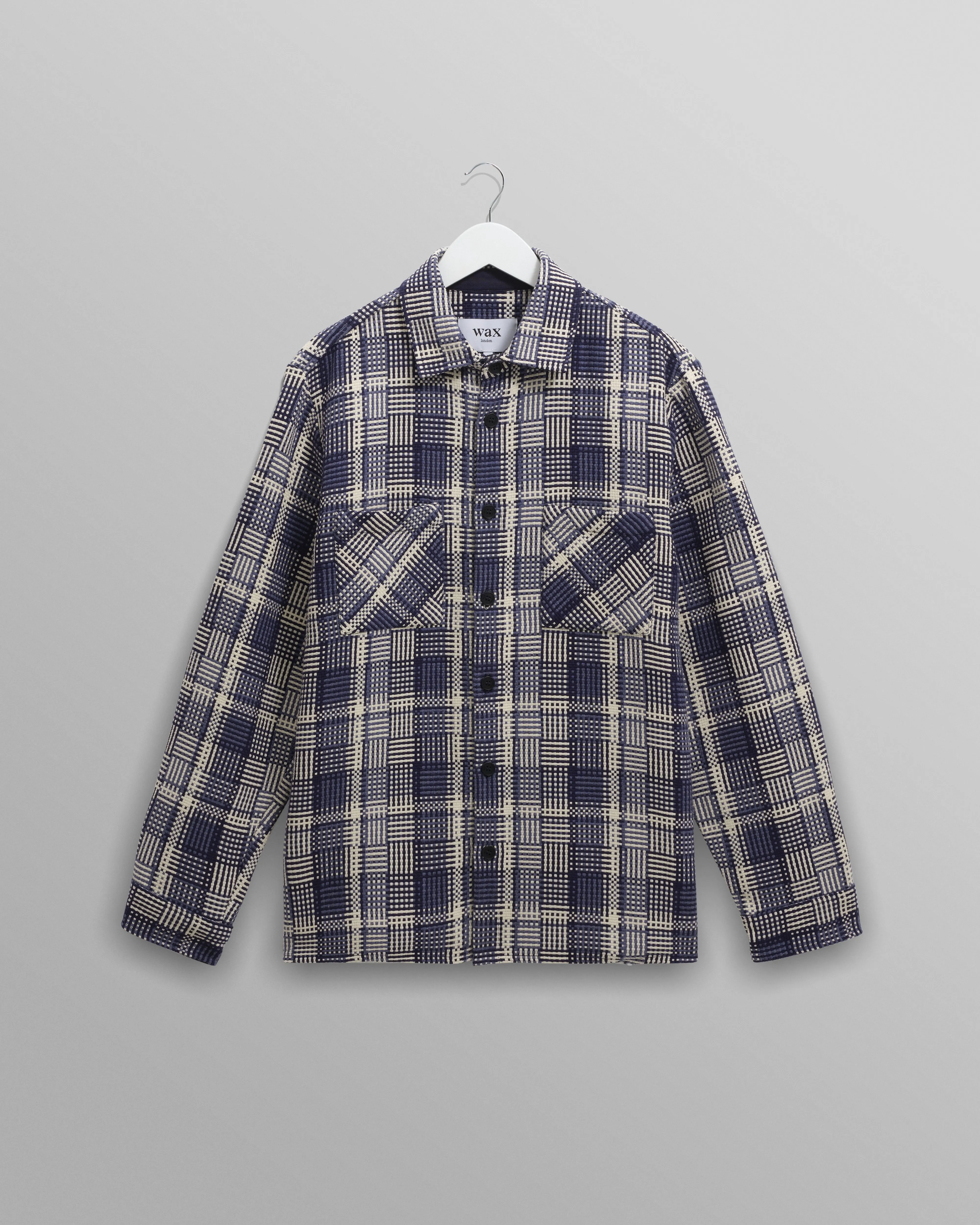 Whiting - Blue And Ecru Basket Weave Overshirt sold by Wax London