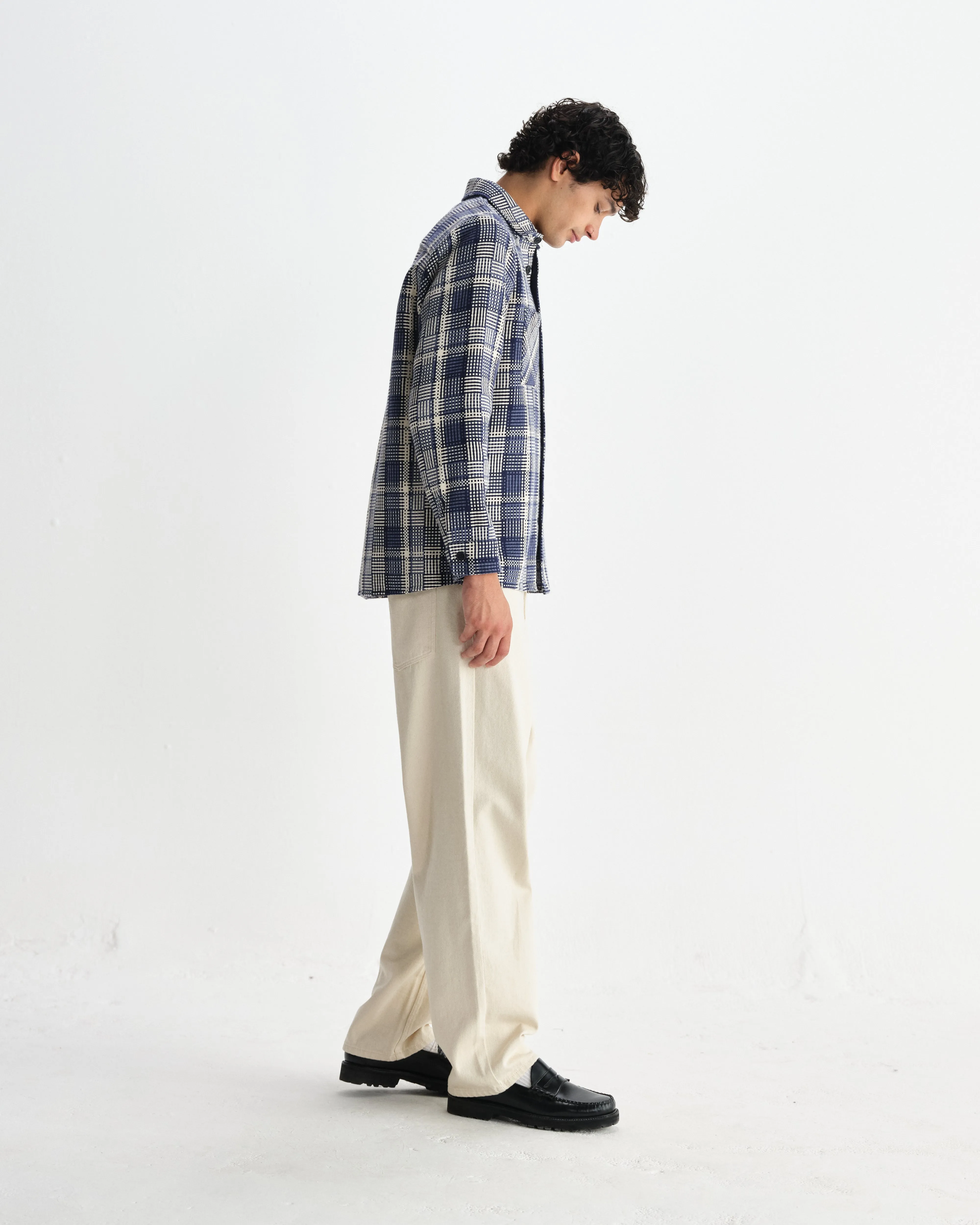 Whiting - Blue And Ecru Basket Weave Overshirt sold by Wax London product image thumbnail 5