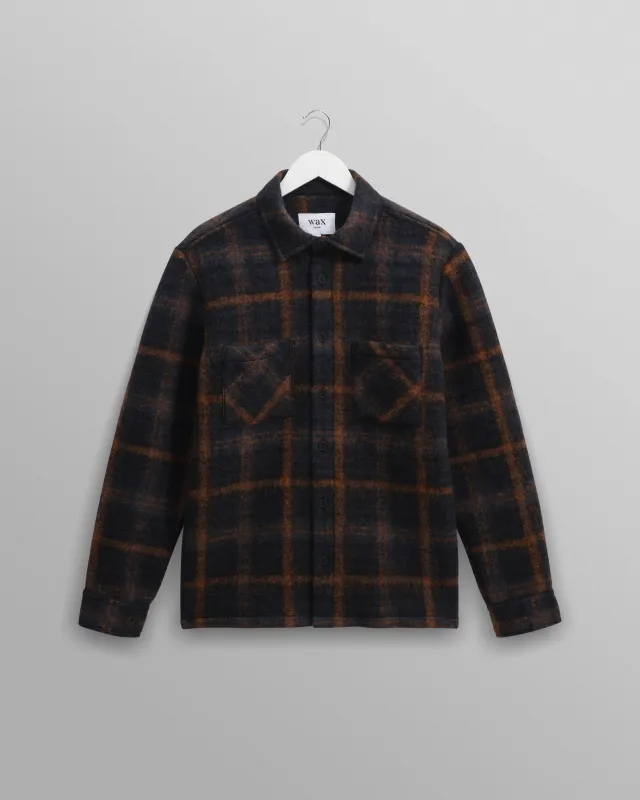 Whiting - Teal And Orange Drawn Check Wool Overshirt made by Wax London