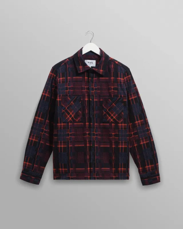 Whiting - Burgundy And Multicolour Glitch Check Overshirt made by Wax London