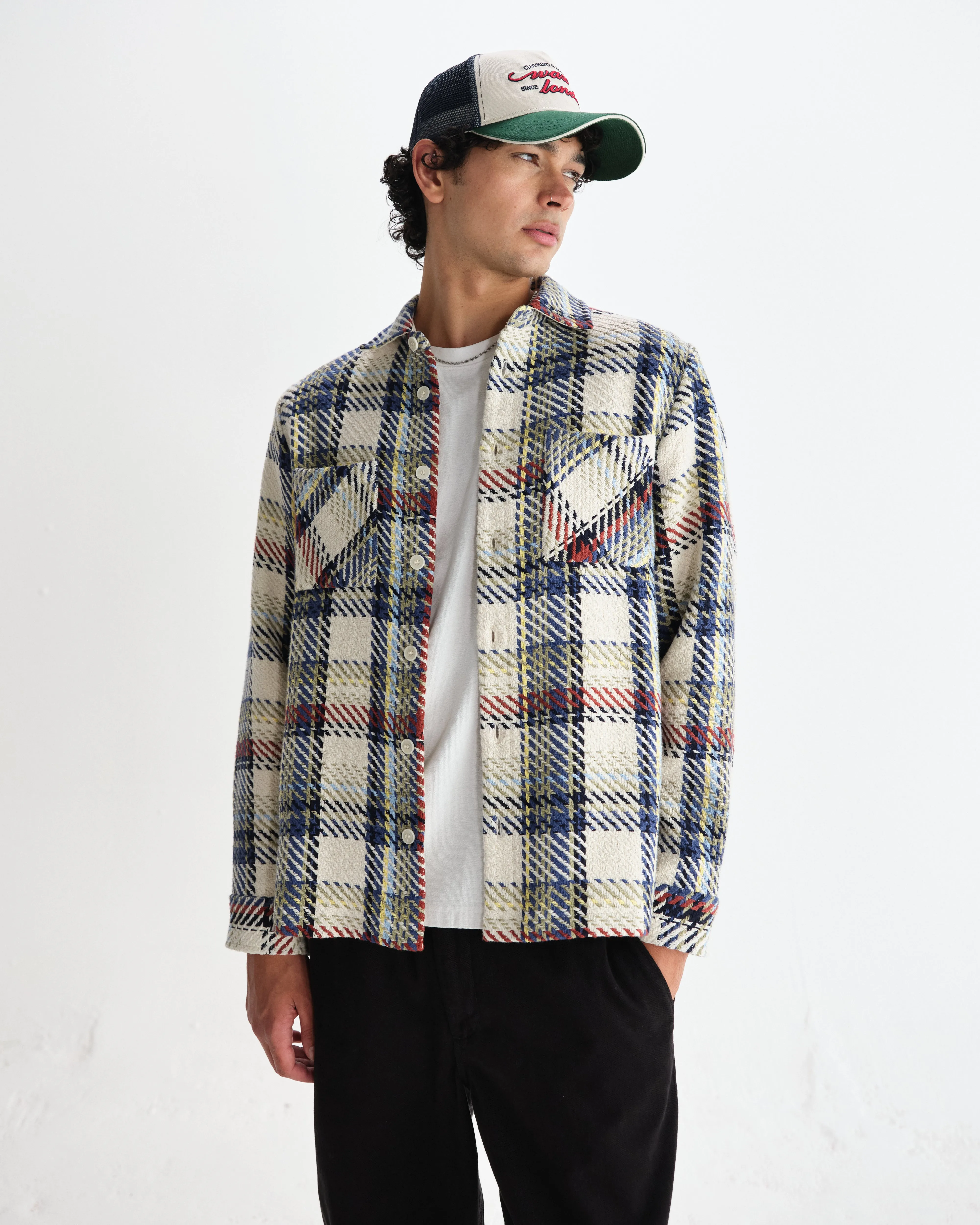 Whiting - Ecru And Multicolour Jazz Weave Overshirt sold by Wax London product image thumbnail 2