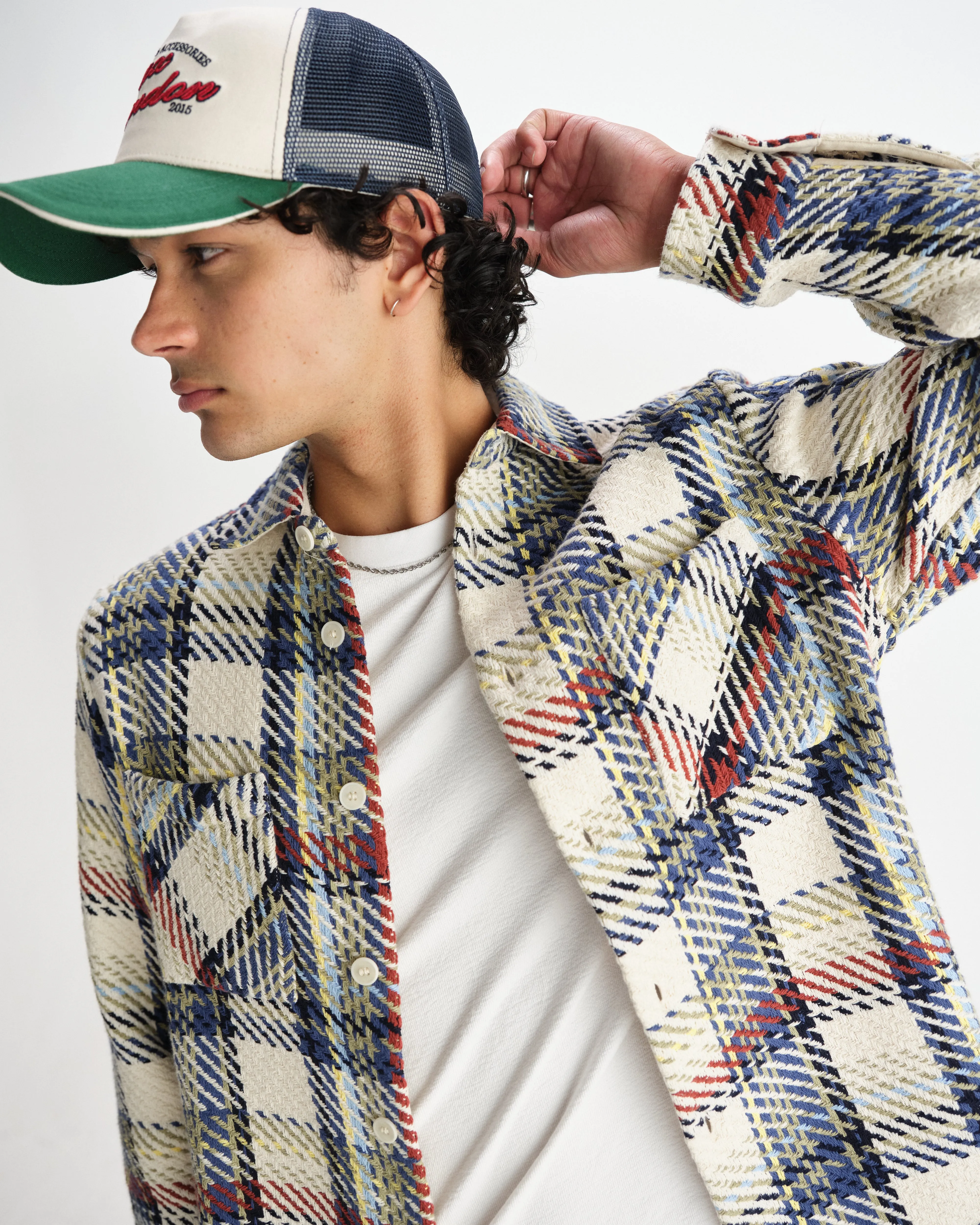 Whiting - Ecru And Multicolour Jazz Weave Overshirt sold by Wax London product image thumbnail 3