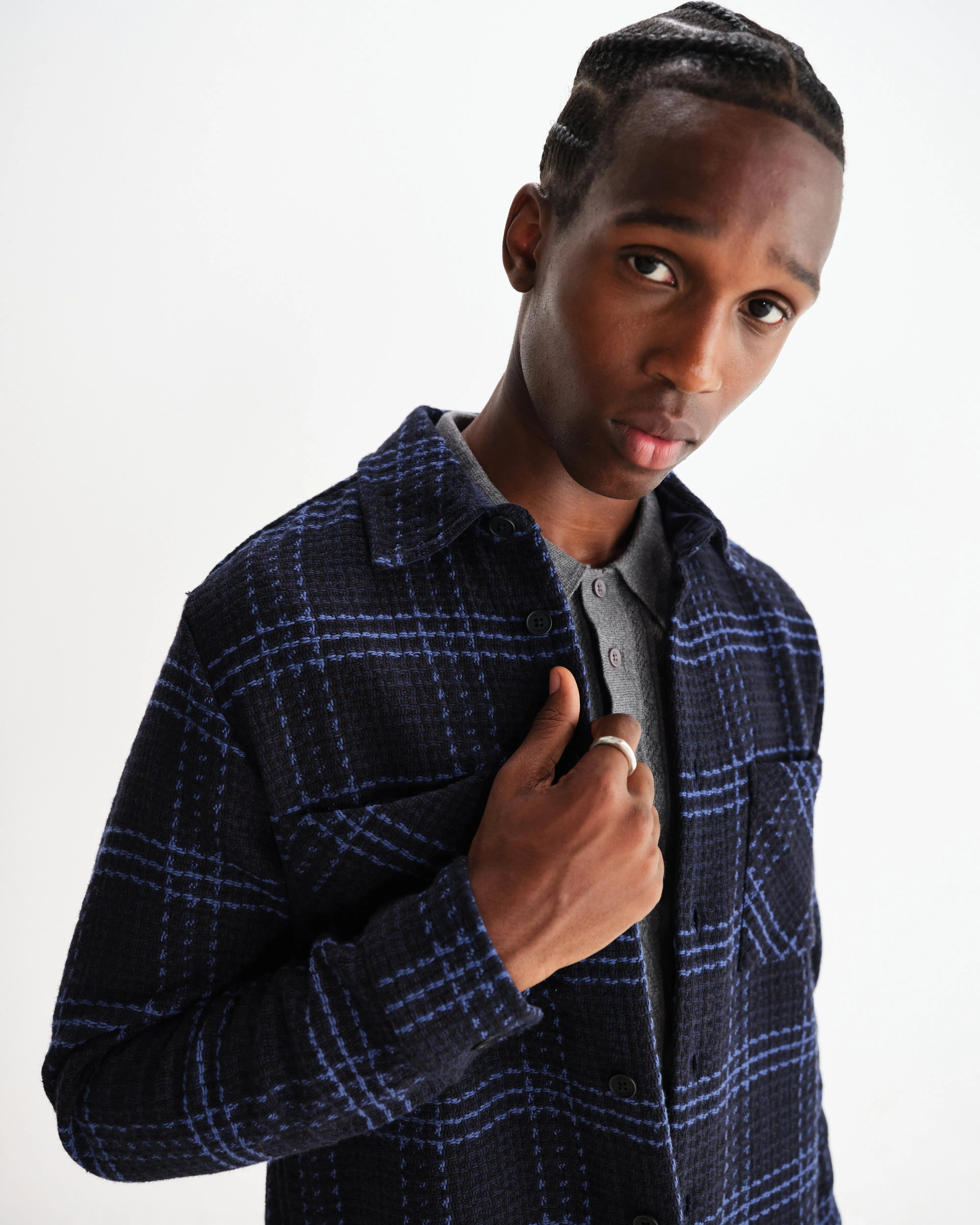 Whiting - Navy And Blue Skate Check Overshirt sold by Wax London product image thumbnail 3