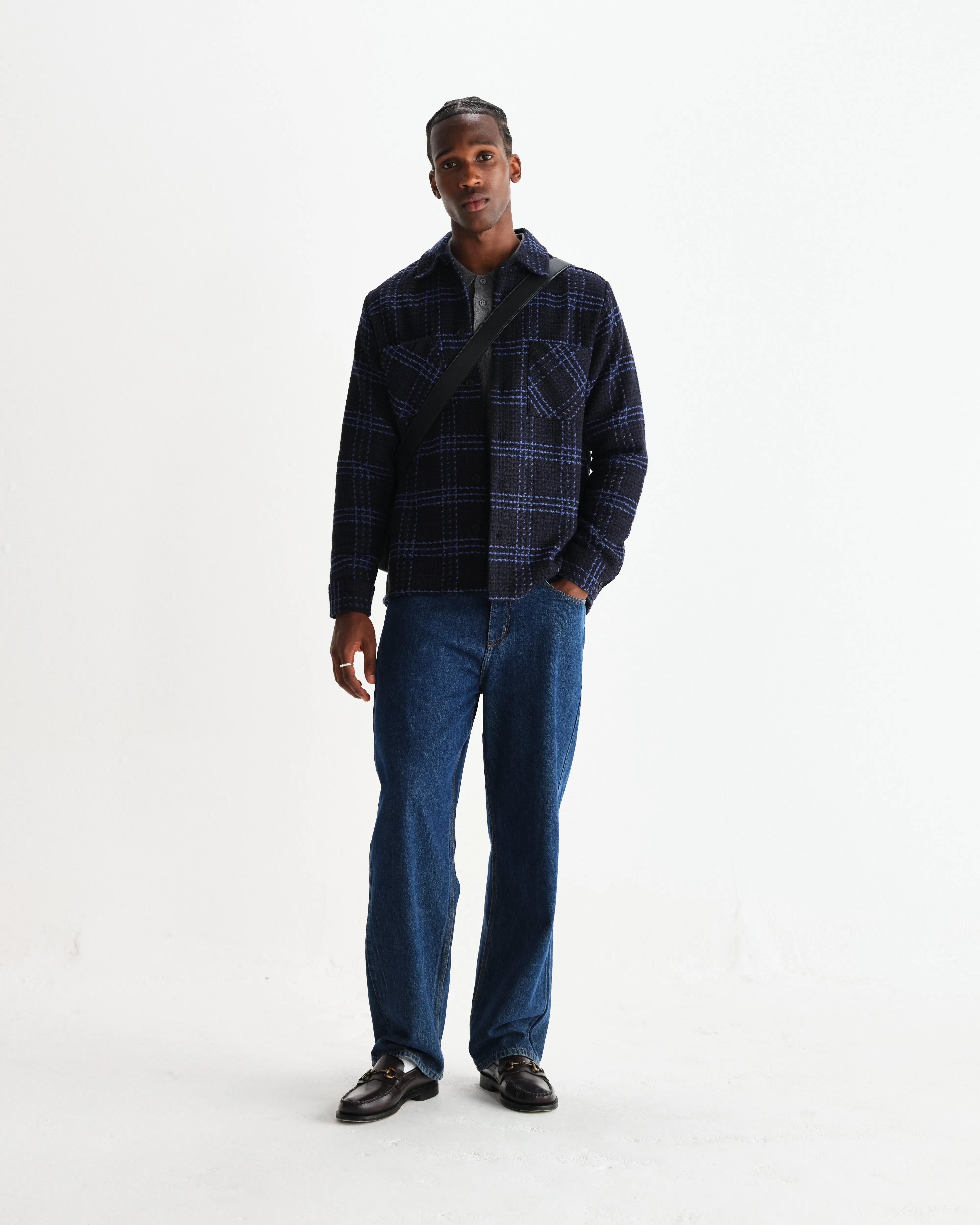 Whiting - Navy And Blue Skate Check Overshirt sold by Wax London product image thumbnail 4