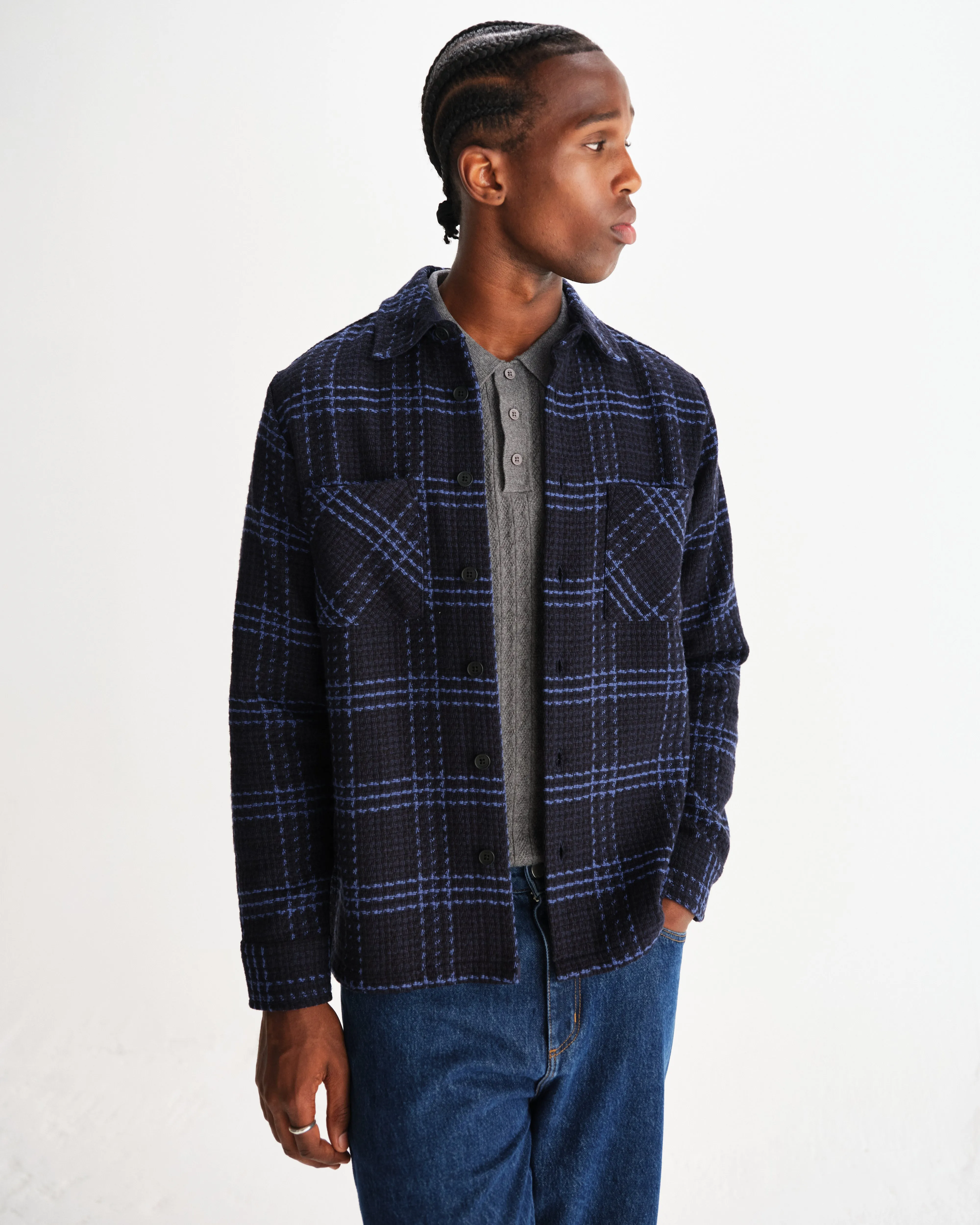 Whiting - Navy And Blue Skate Check Overshirt sold by Wax London product image thumbnail 2