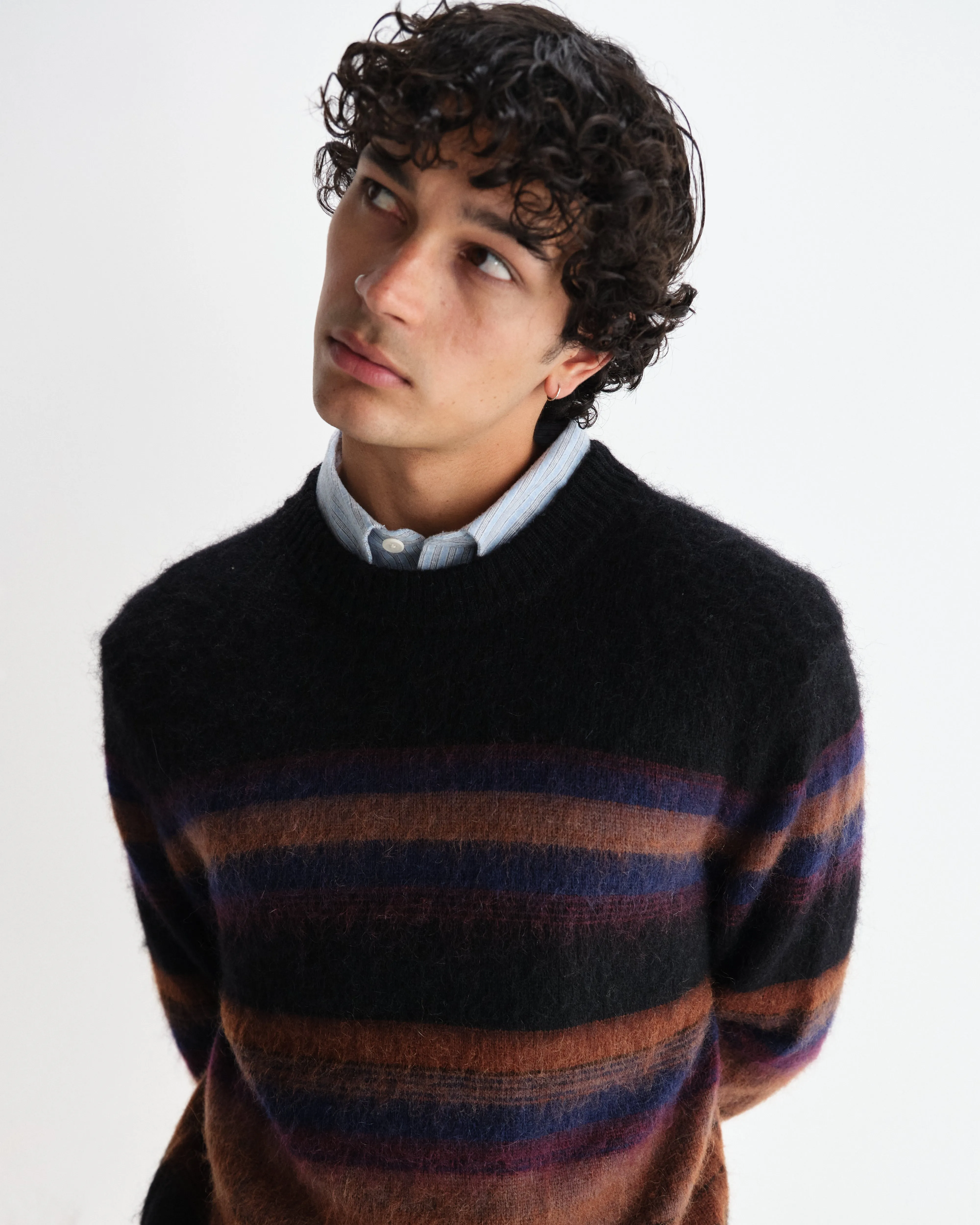 Wilde - Black And Dark Multicolour Brush Stripe Wool Crewneck sold by Wax London product image thumbnail 3