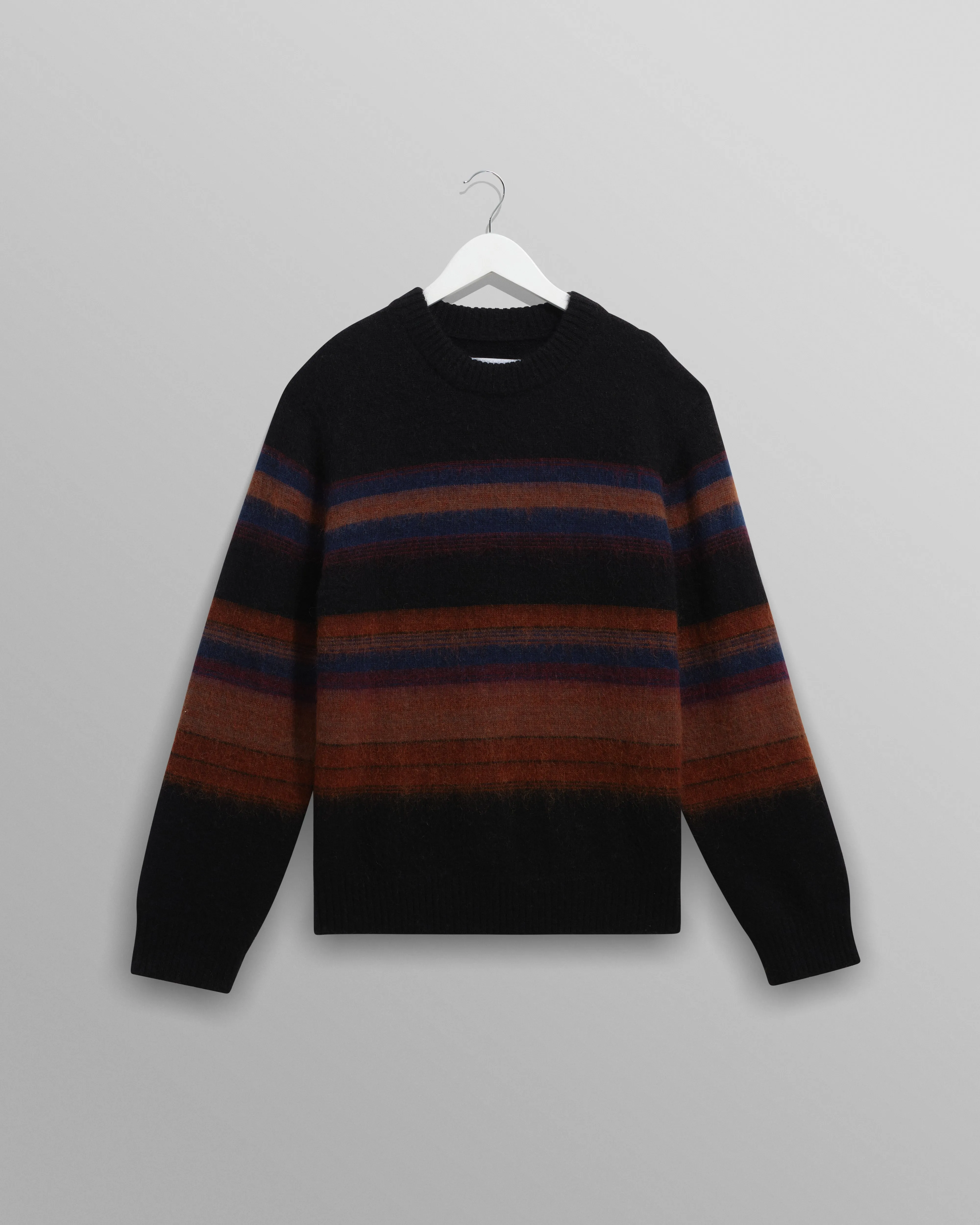 Wilde - Black And Dark Multicolour Brush Stripe Wool Crewneck sold by Wax London