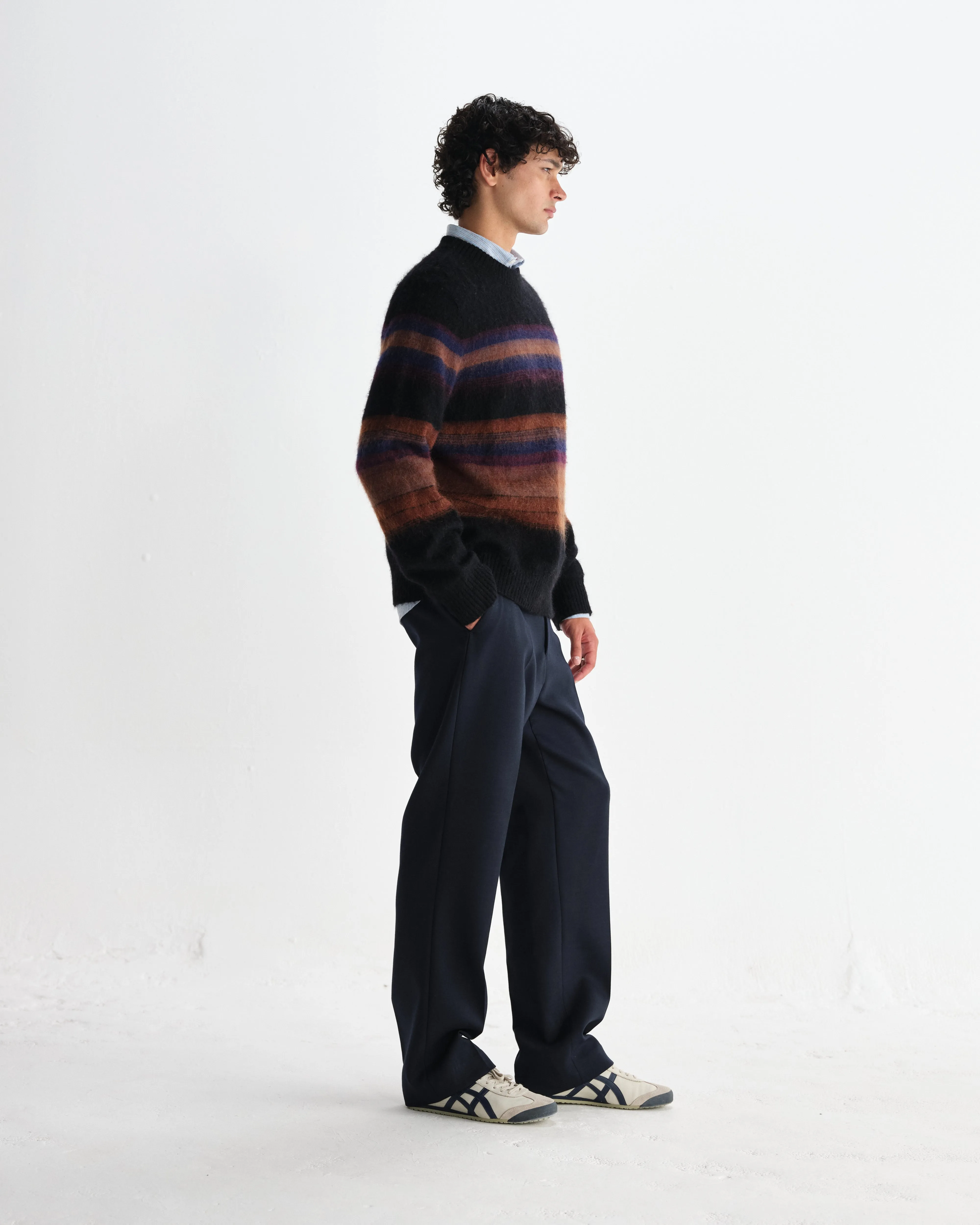 Wilde - Black And Dark Multicolour Brush Stripe Wool Crewneck sold by Wax London product image thumbnail 5