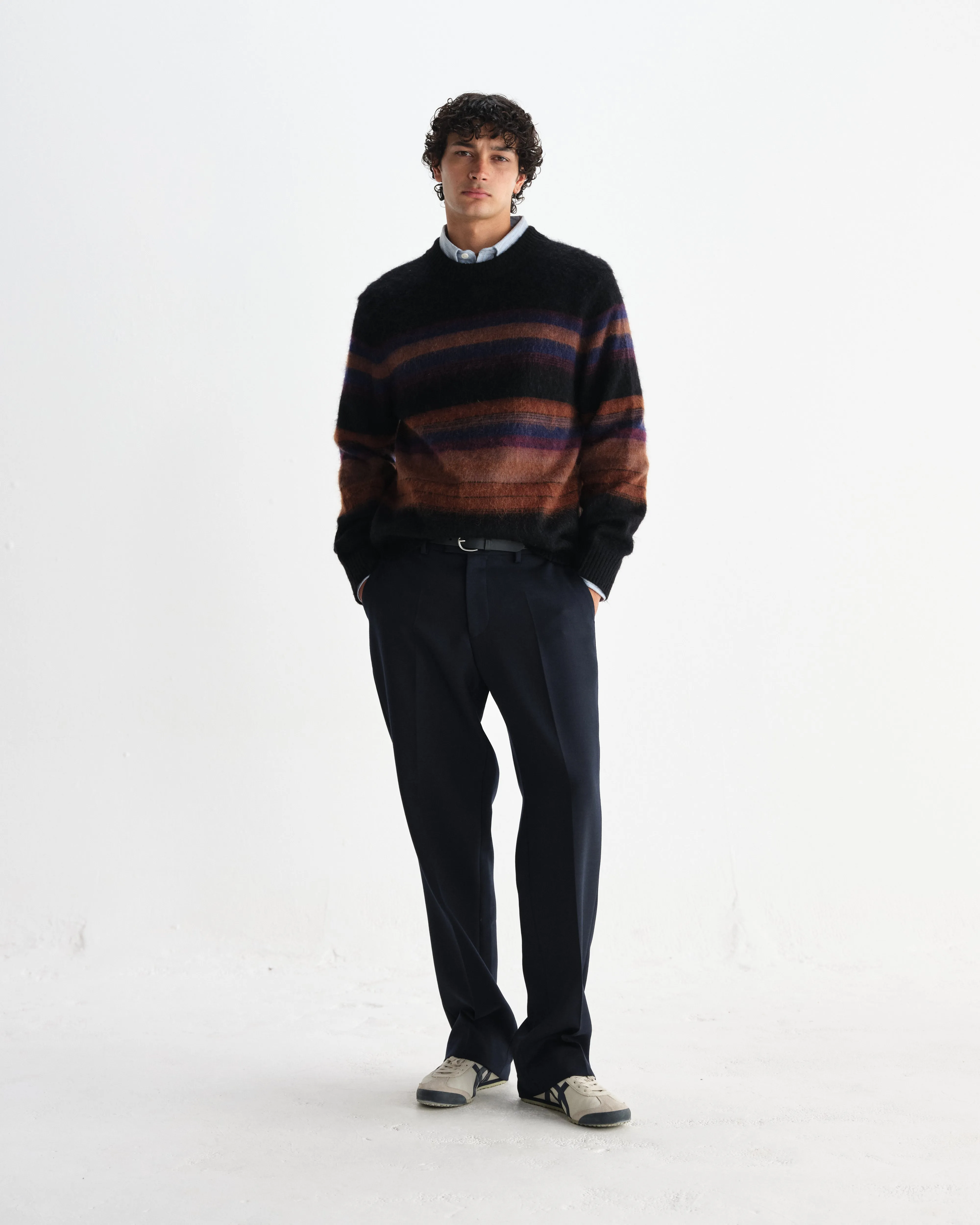 Wilde - Black And Dark Multicolour Brush Stripe Wool Crewneck sold by Wax London product image thumbnail 4