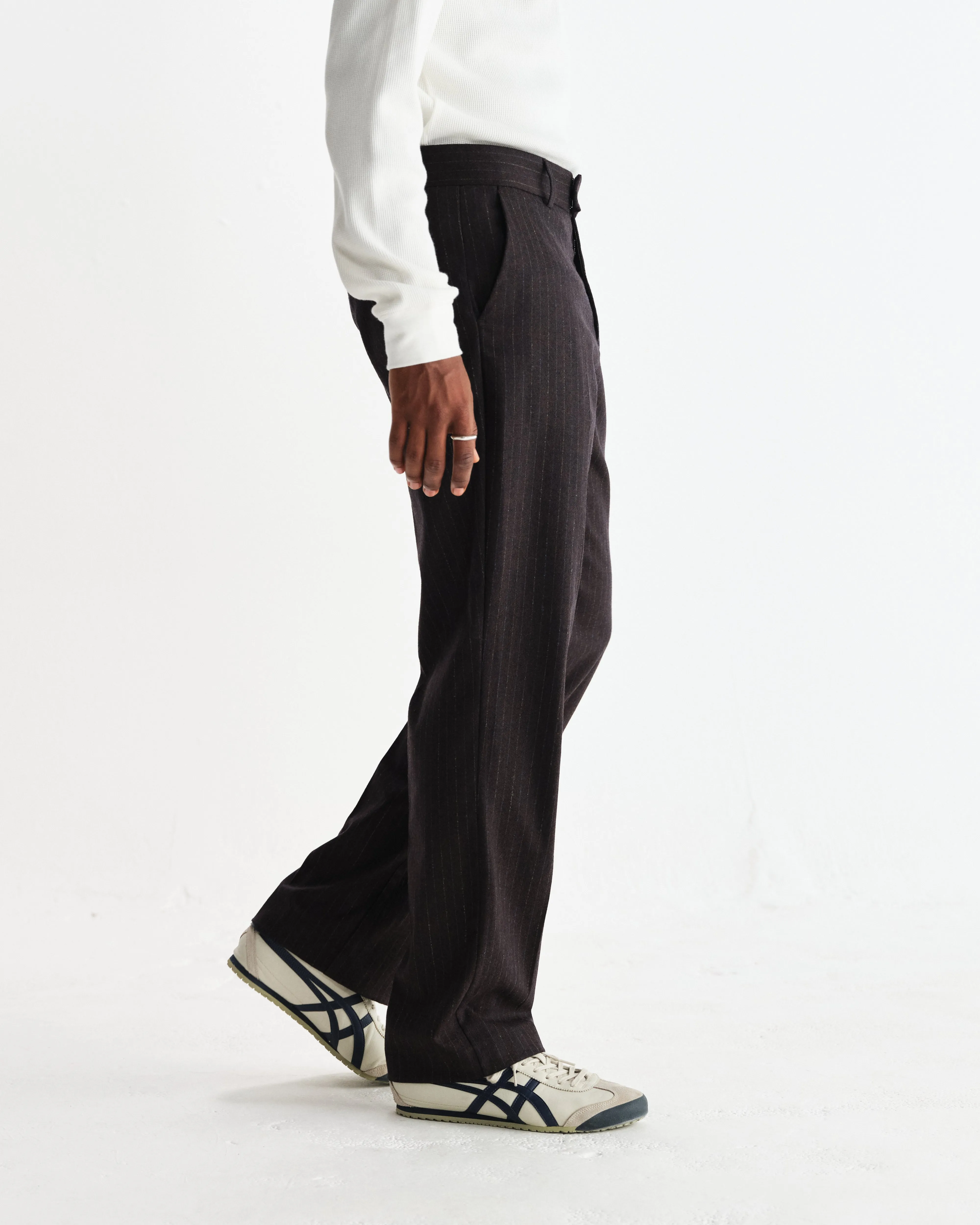 Aston - Dark Brown Wool Pinstripe Trousers sold by Wax London product image thumbnail 5