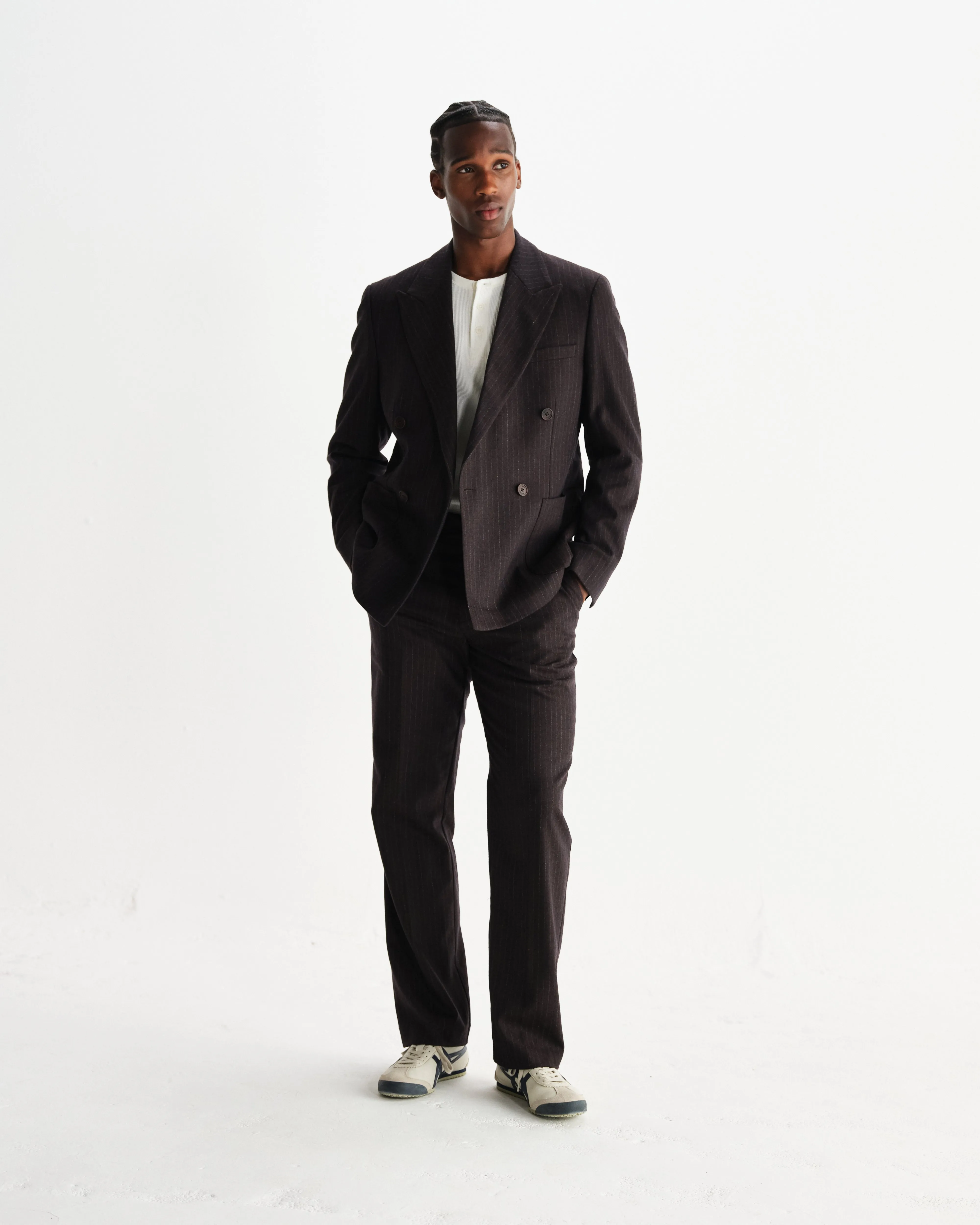 Aston - Dark Brown Wool Pinstripe Trousers sold by Wax London product image thumbnail 2
