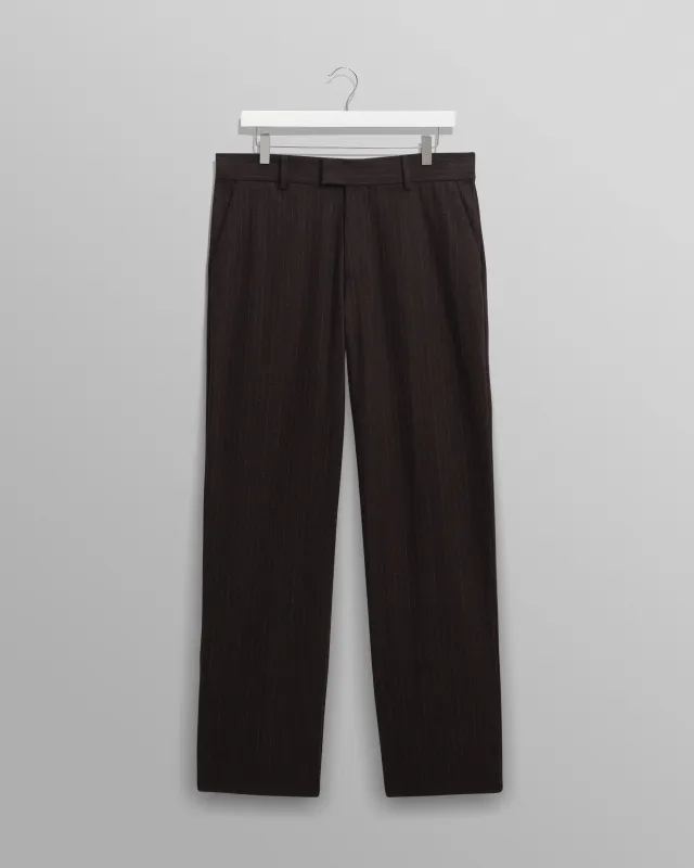 Aston - Dark Brown Wool Pinstripe Trousers made by Wax London