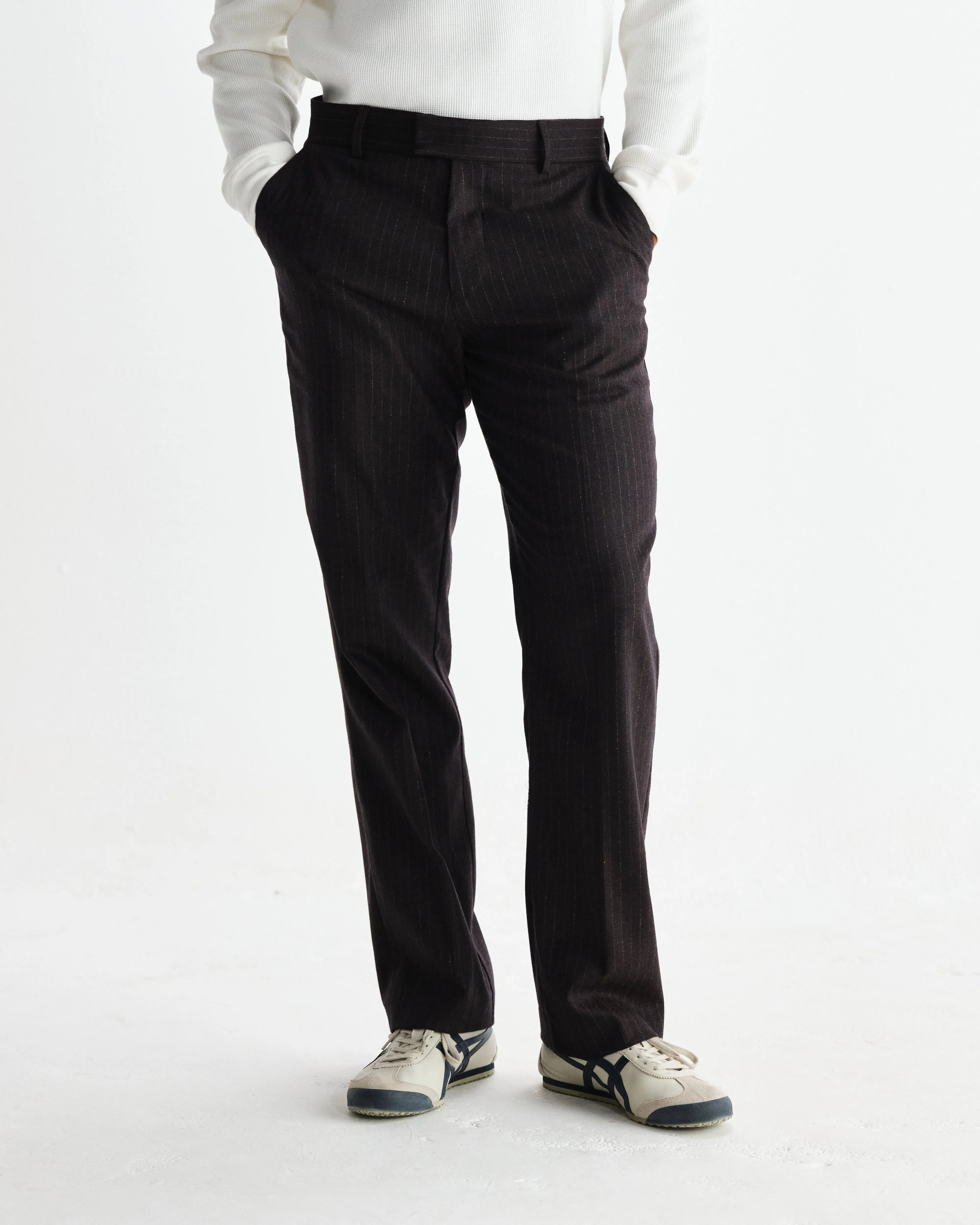 Aston - Dark Brown Wool Pinstripe Trousers sold by Wax London product image thumbnail 4