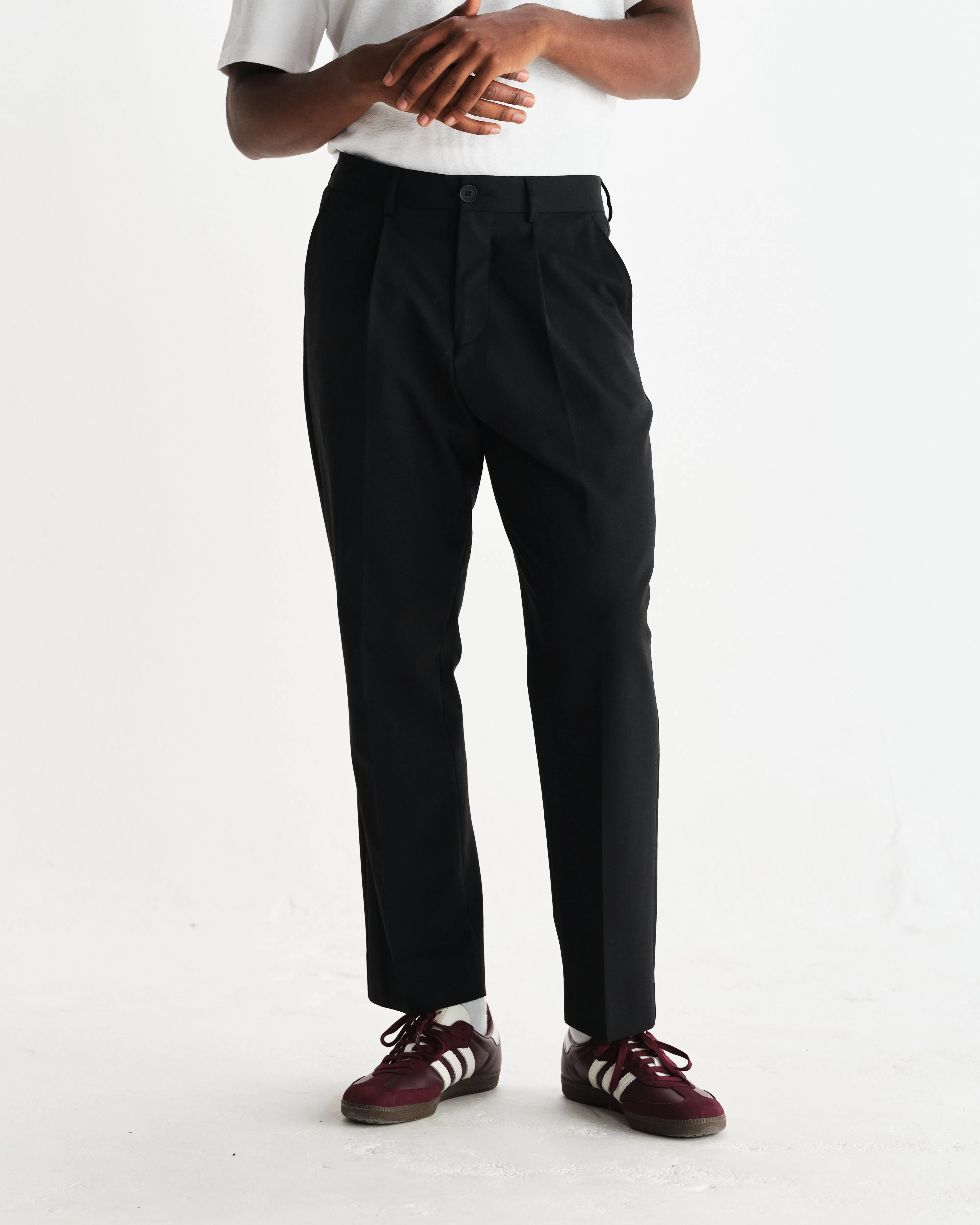 Aubyn - Black Wool Blend Twill Pleated Trousers sold by Wax London product image thumbnail 3