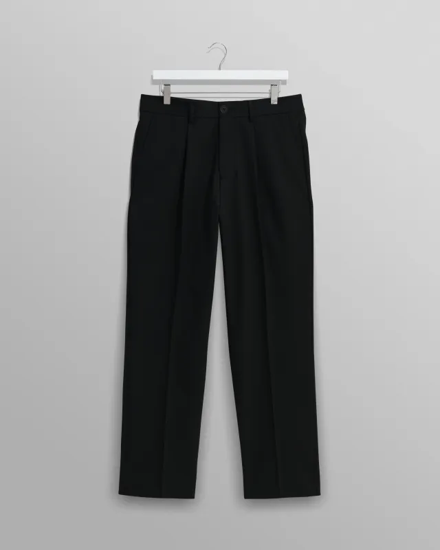 Aubyn - Black Wool Blend Twill Pleated Trousers made by Wax London