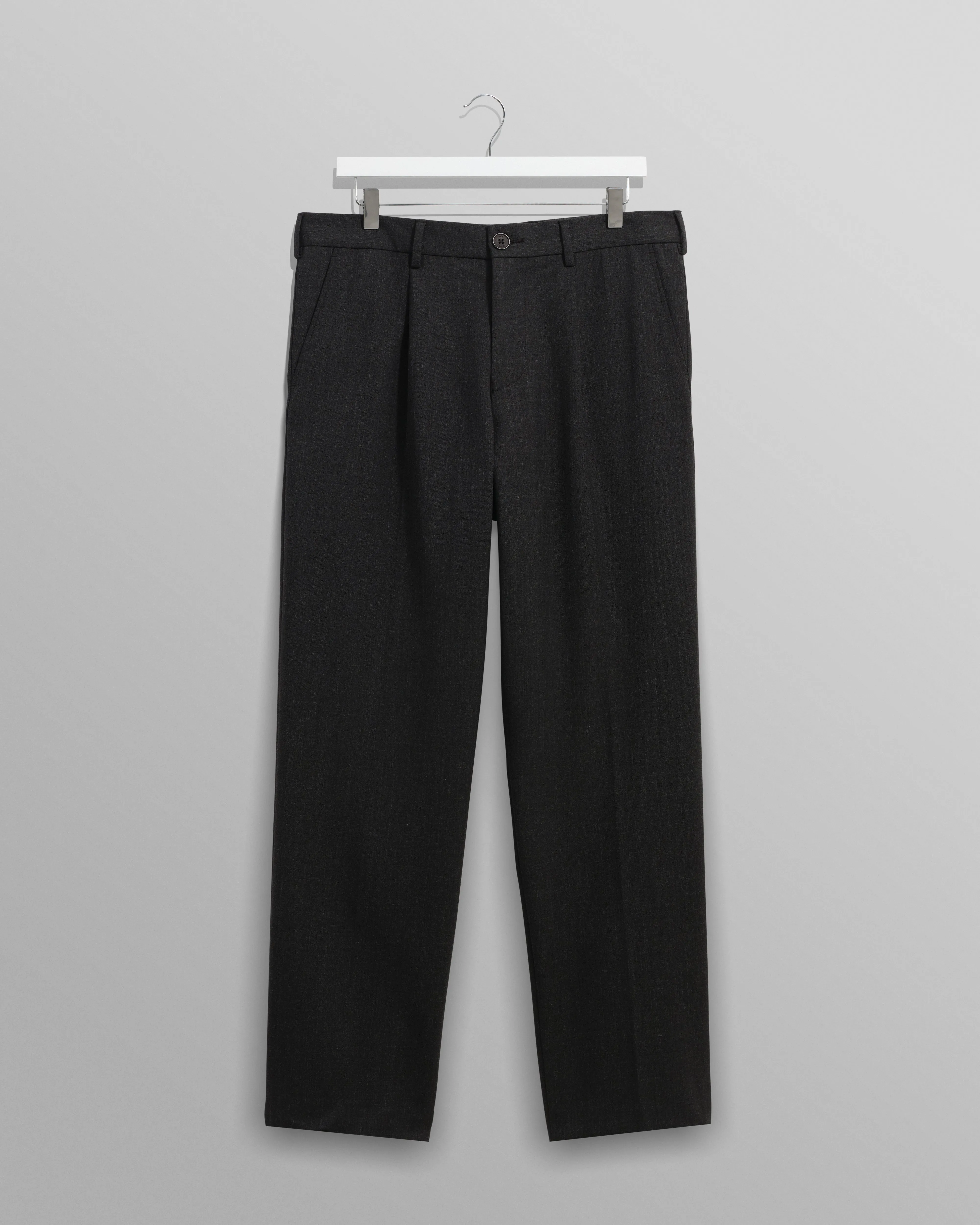 Aubyn - Charcoal Wool Blend Twill Pleated Trousers sold by Wax London