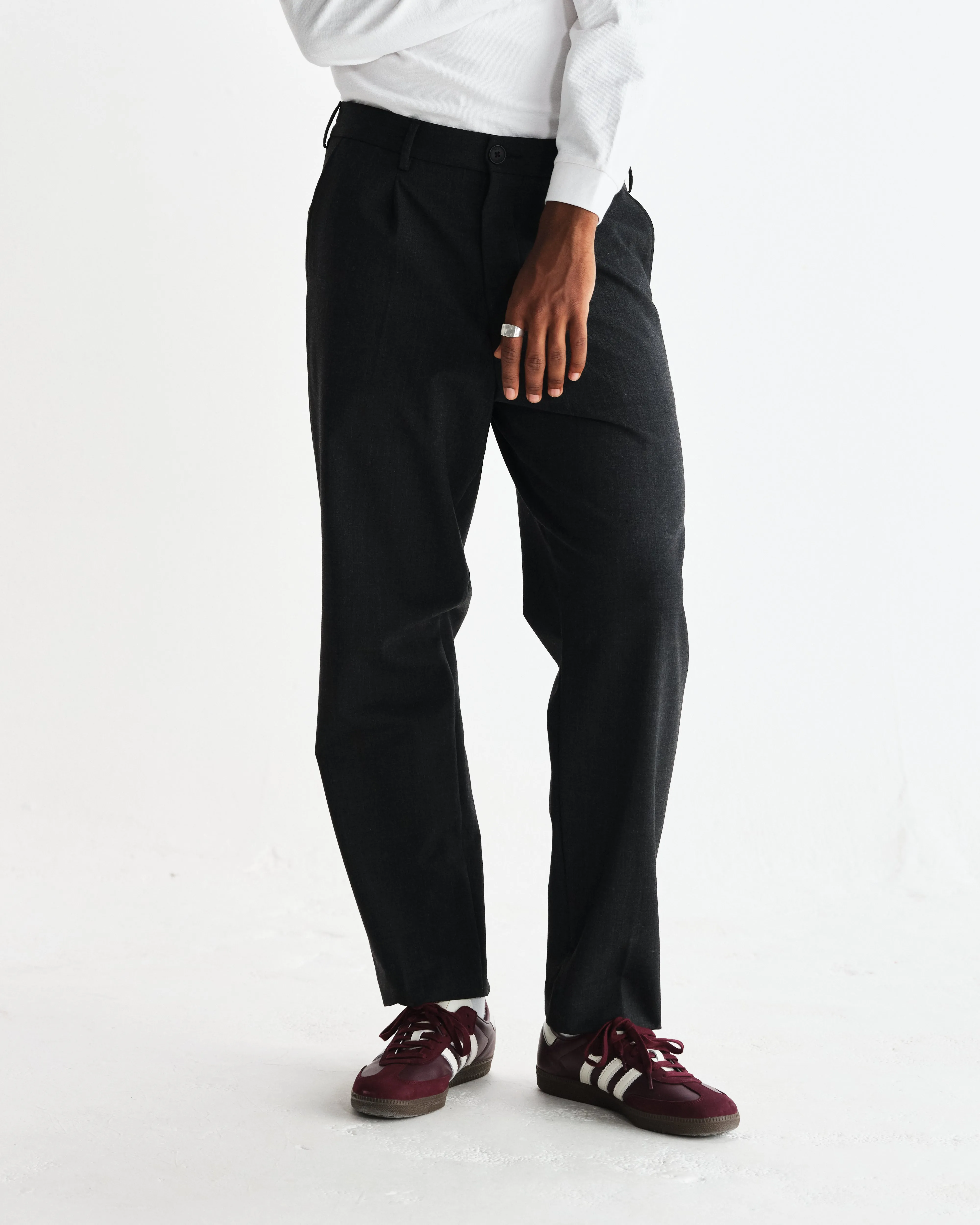 Aubyn - Charcoal Wool Blend Twill Pleated Trousers sold by Wax London product image thumbnail 3