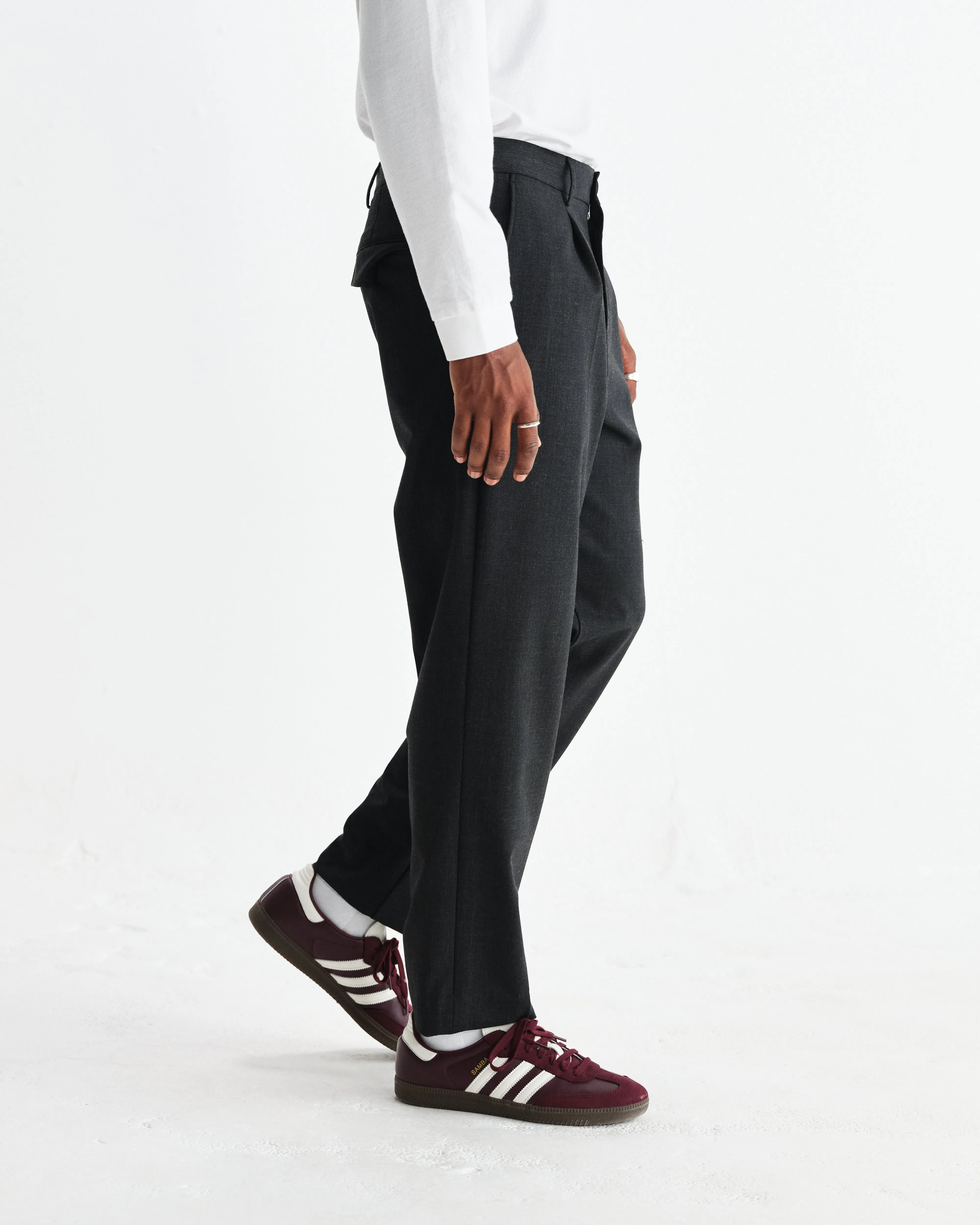 Aubyn - Charcoal Wool Blend Twill Pleated Trousers sold by Wax London product image thumbnail 4