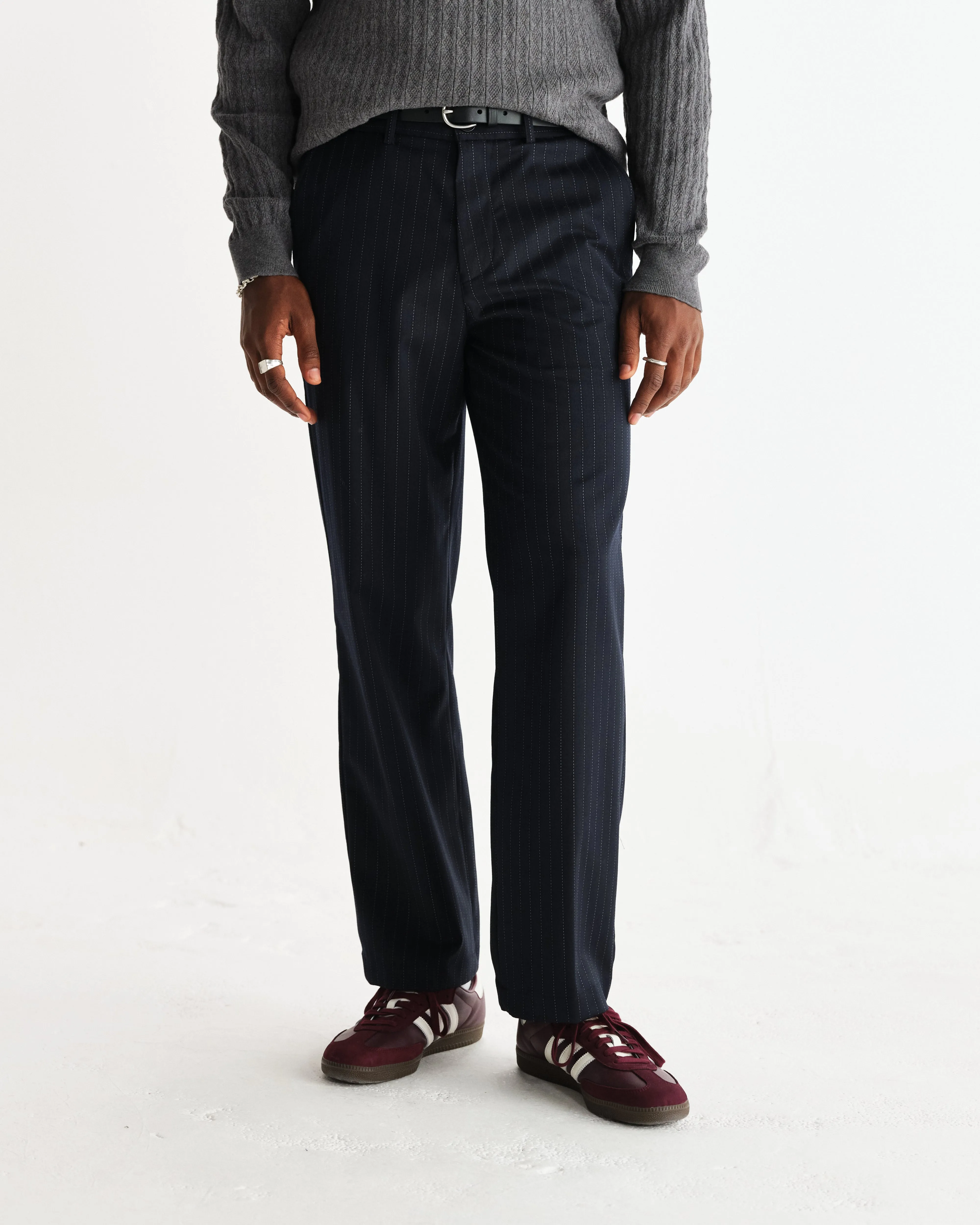Bayham - Navy Wool Blend Pinstripe Trousers sold by Wax London product image thumbnail 3