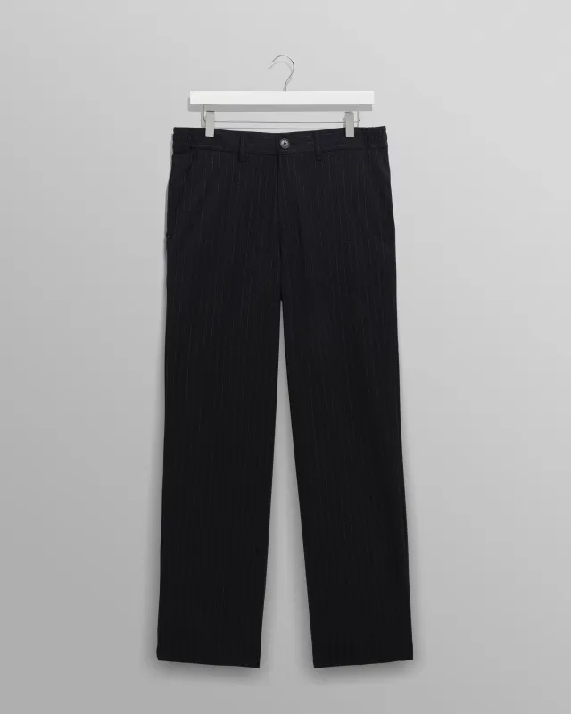 Bayham - Navy Wool Blend Pinstripe Trousers made by Wax London