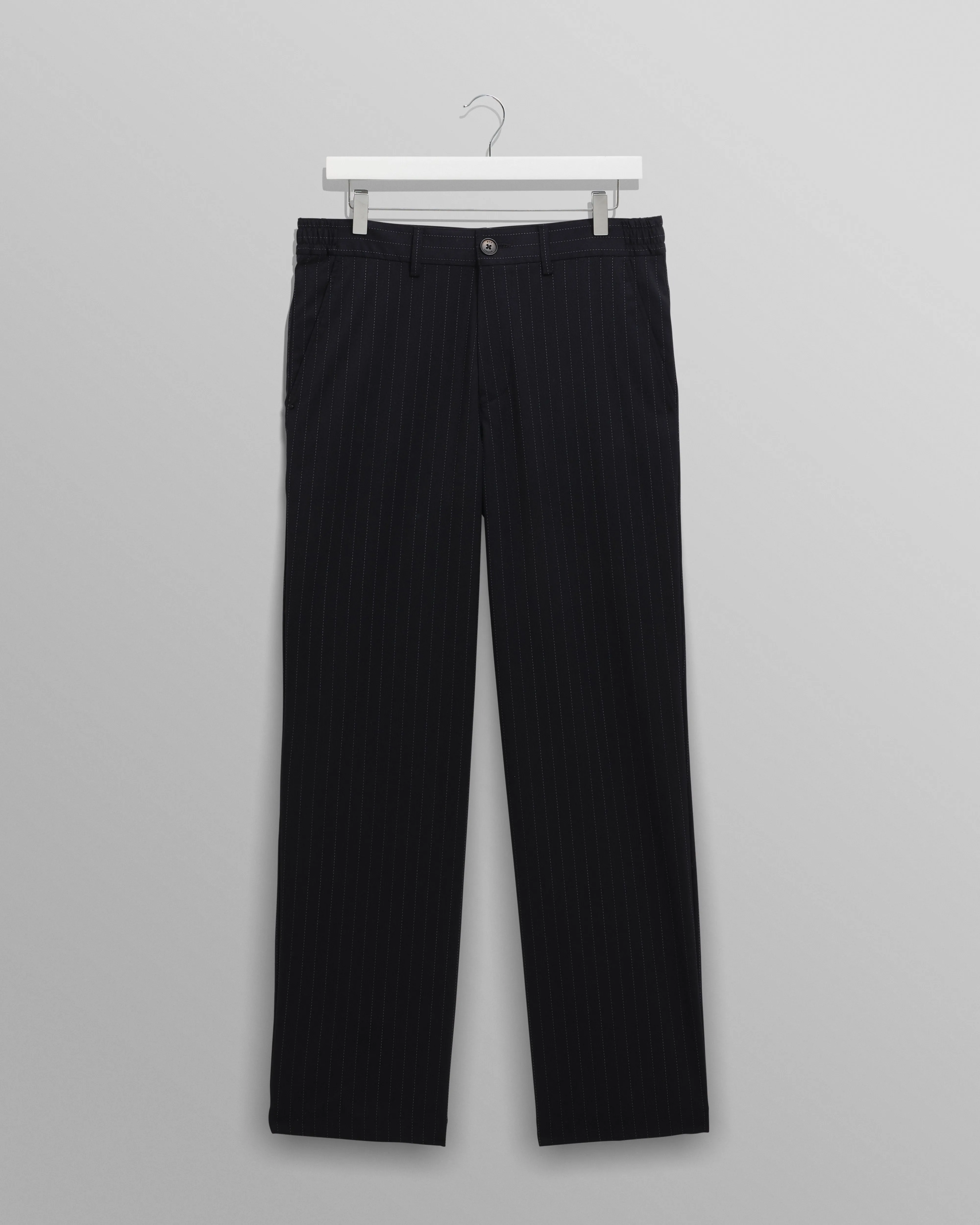 Bayham - Navy Wool Blend Pinstripe Trousers sold by Wax London