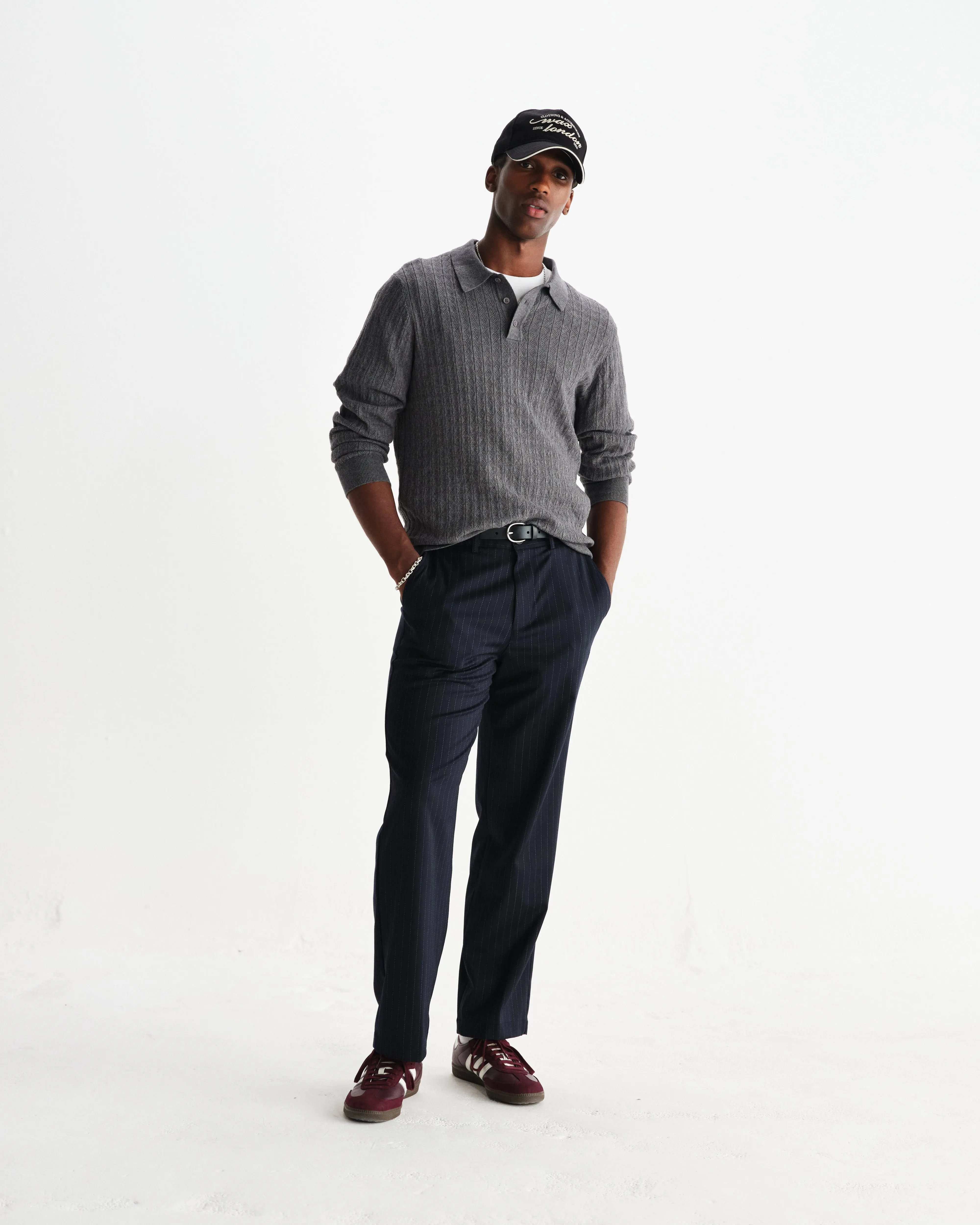 Bayham - Navy Wool Blend Pinstripe Trousers sold by Wax London product image thumbnail 2