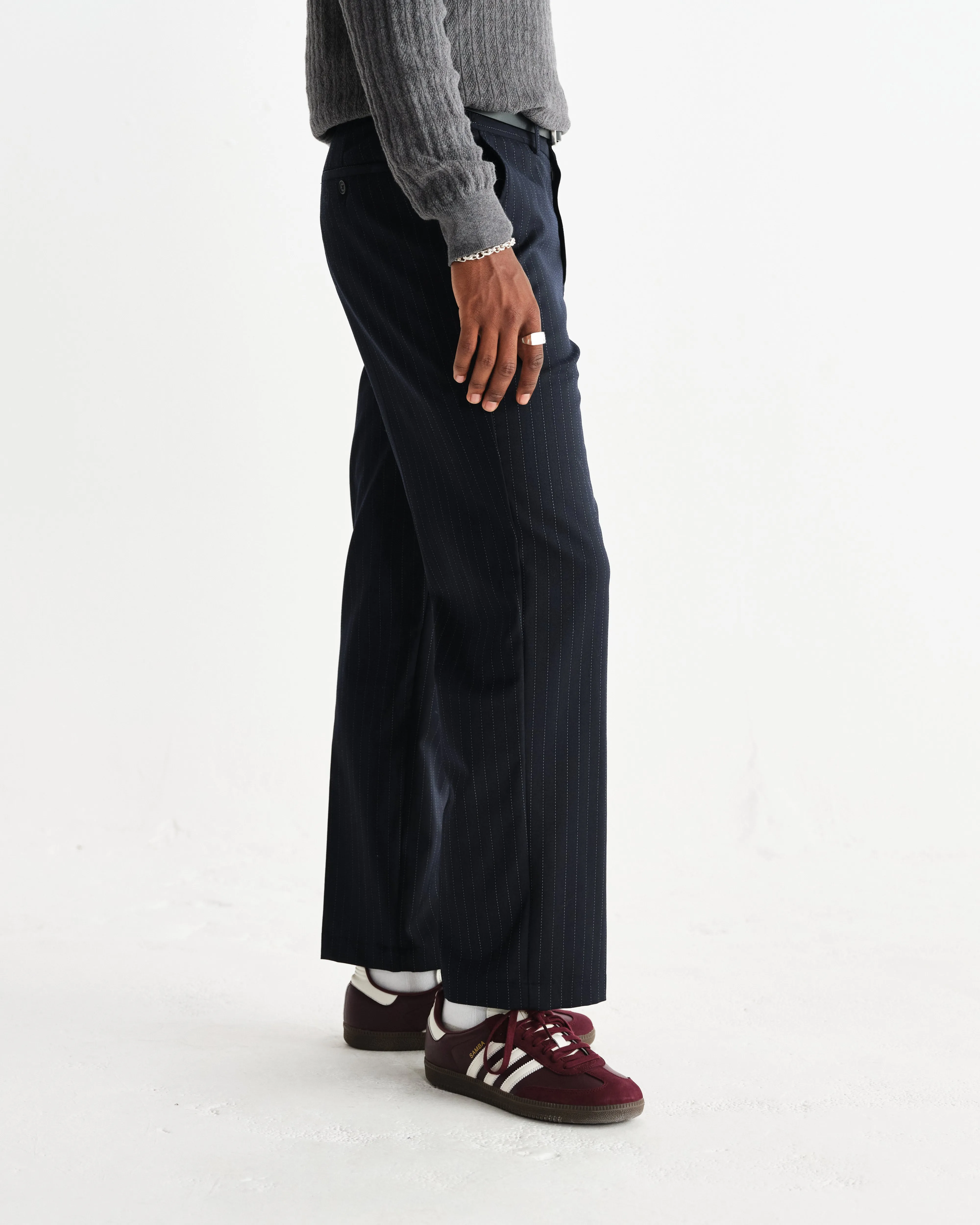 Bayham - Navy Wool Blend Pinstripe Trousers sold by Wax London product image thumbnail 4