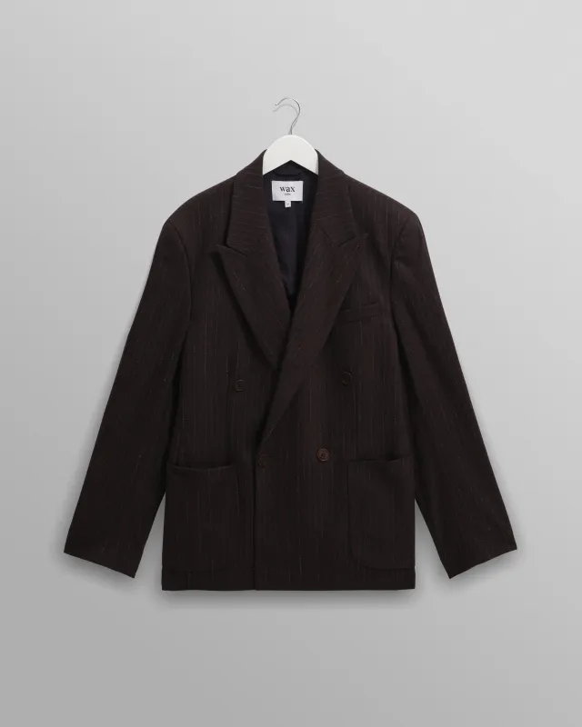 Vigo - Dark Brown Double-Breasted Wool Pinstripe Blazer made by Wax London