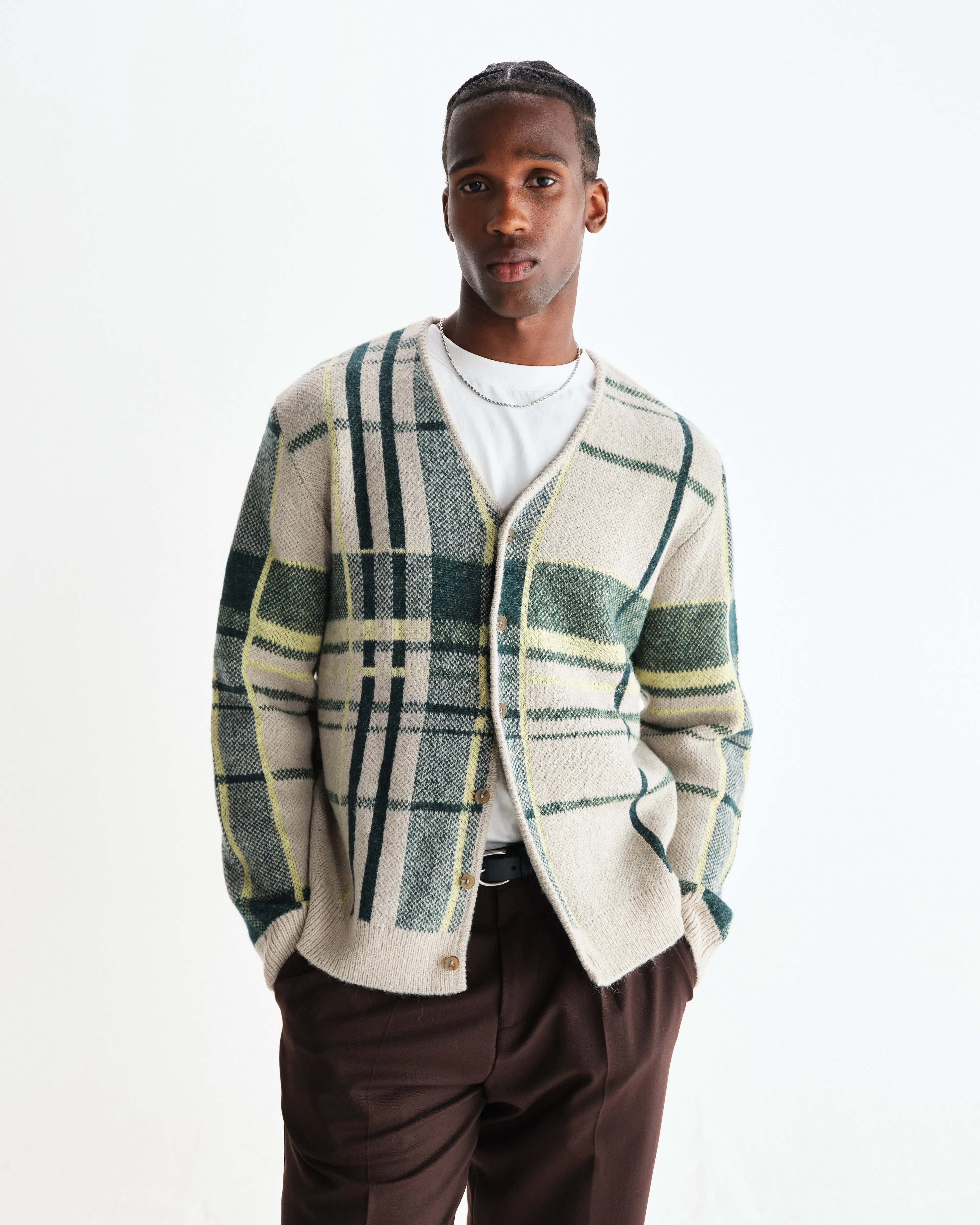 Alban - Natural And Green Plaid Check Cardigan sold by Wax London product image thumbnail 2