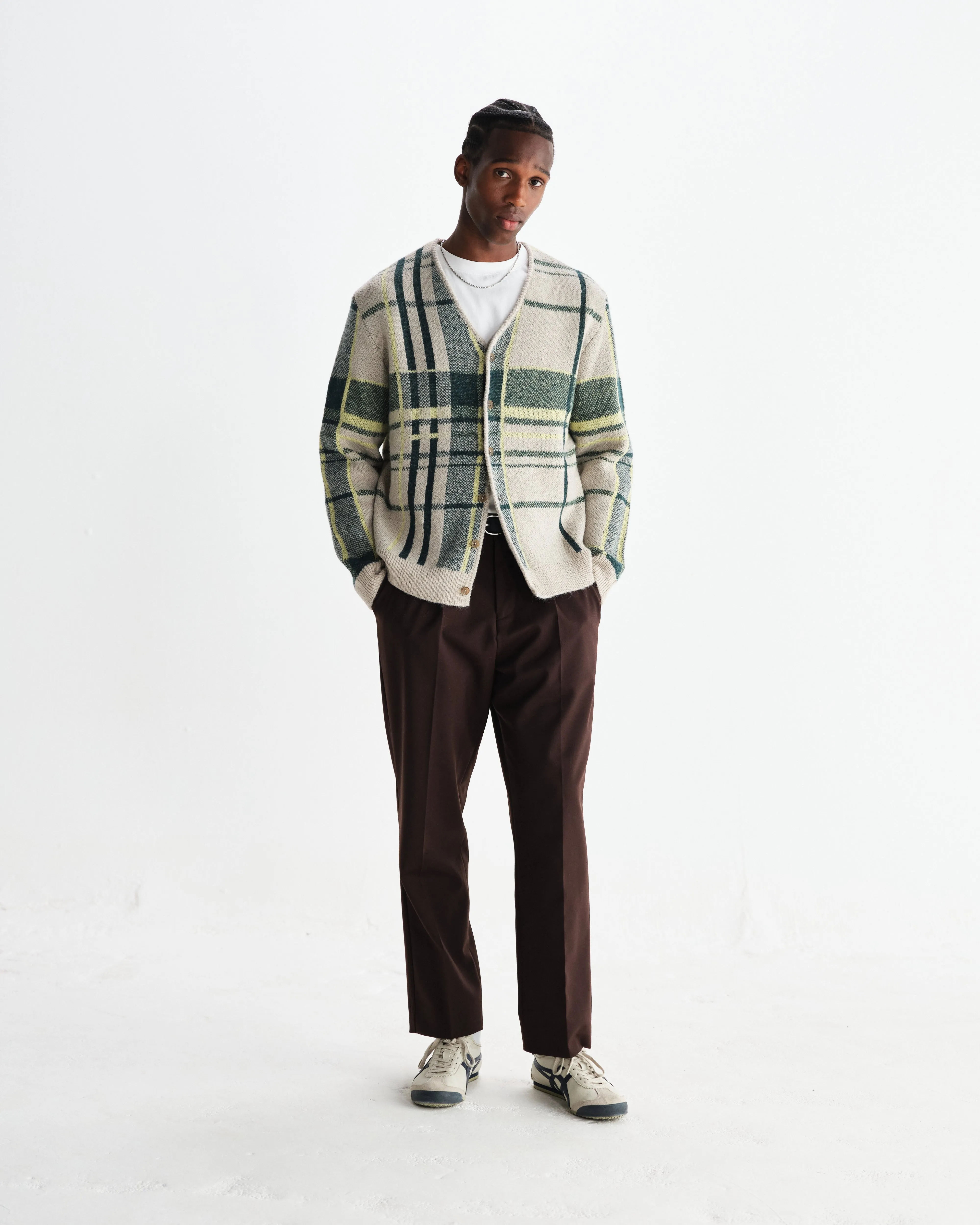 Alban - Natural And Green Plaid Check Cardigan sold by Wax London product image thumbnail 4