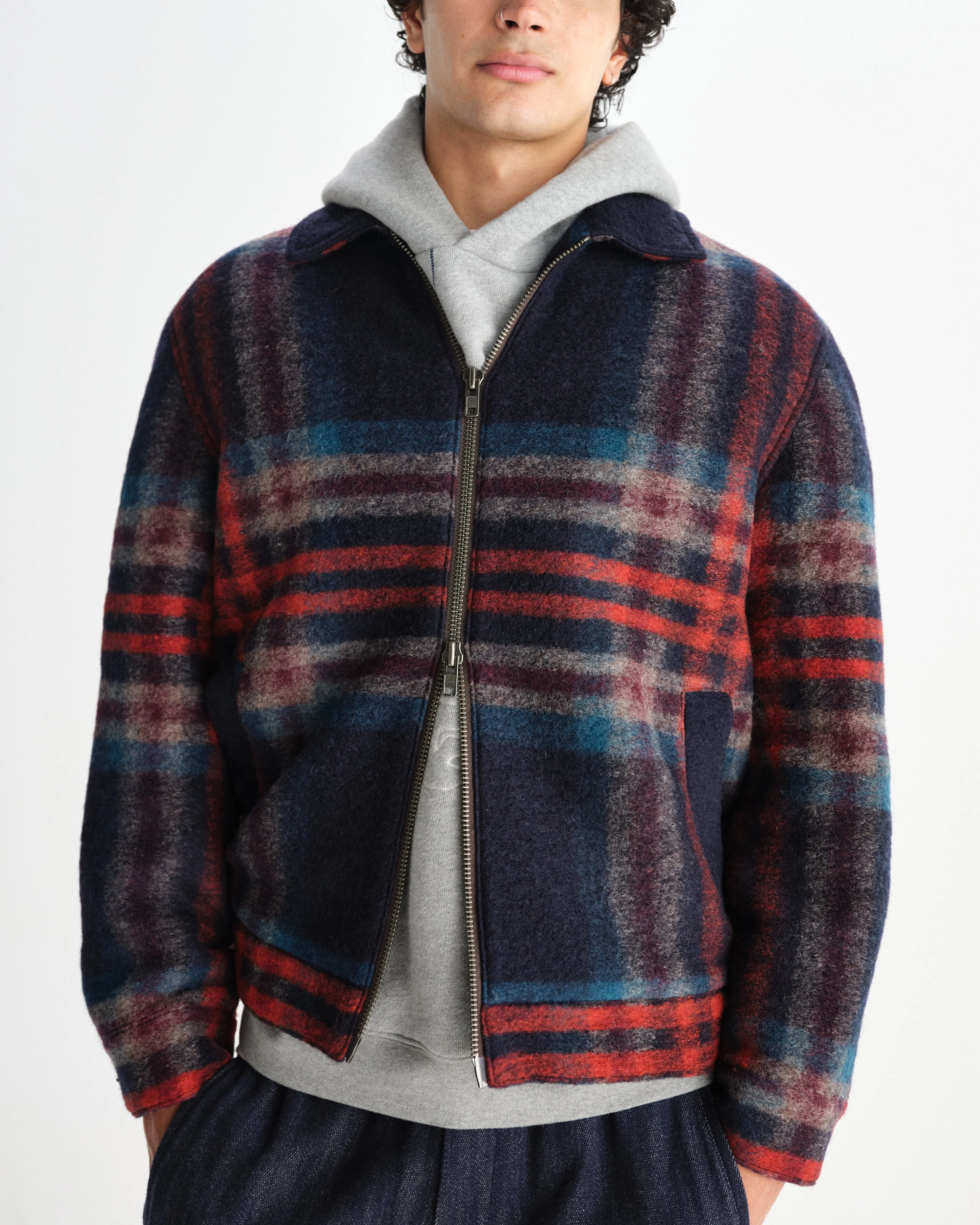 Heath - Navy And Multicolour Check Wool Jacket sold by Wax London product image thumbnail 3