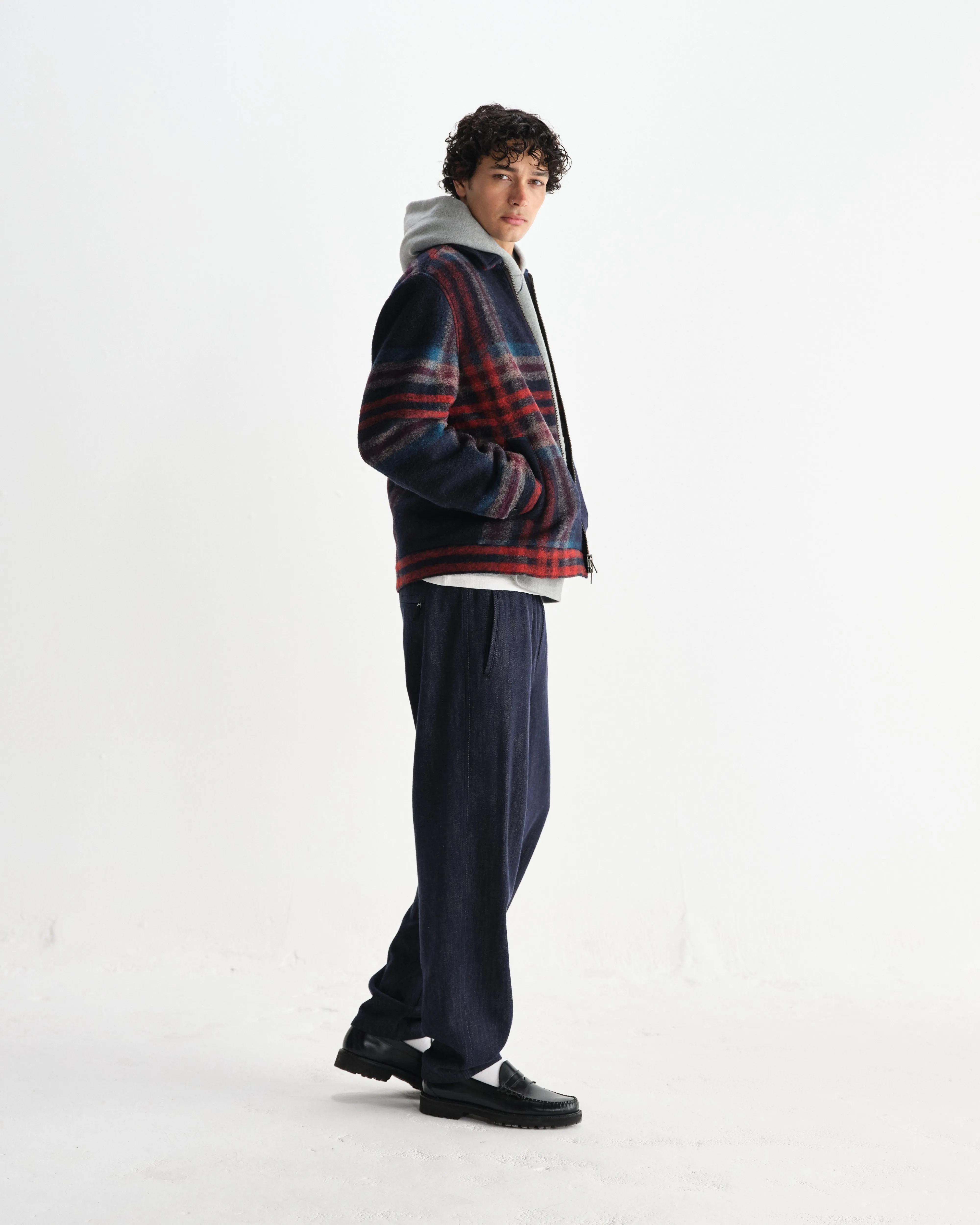 Heath - Navy And Multicolour Check Wool Jacket sold by Wax London product image thumbnail 5