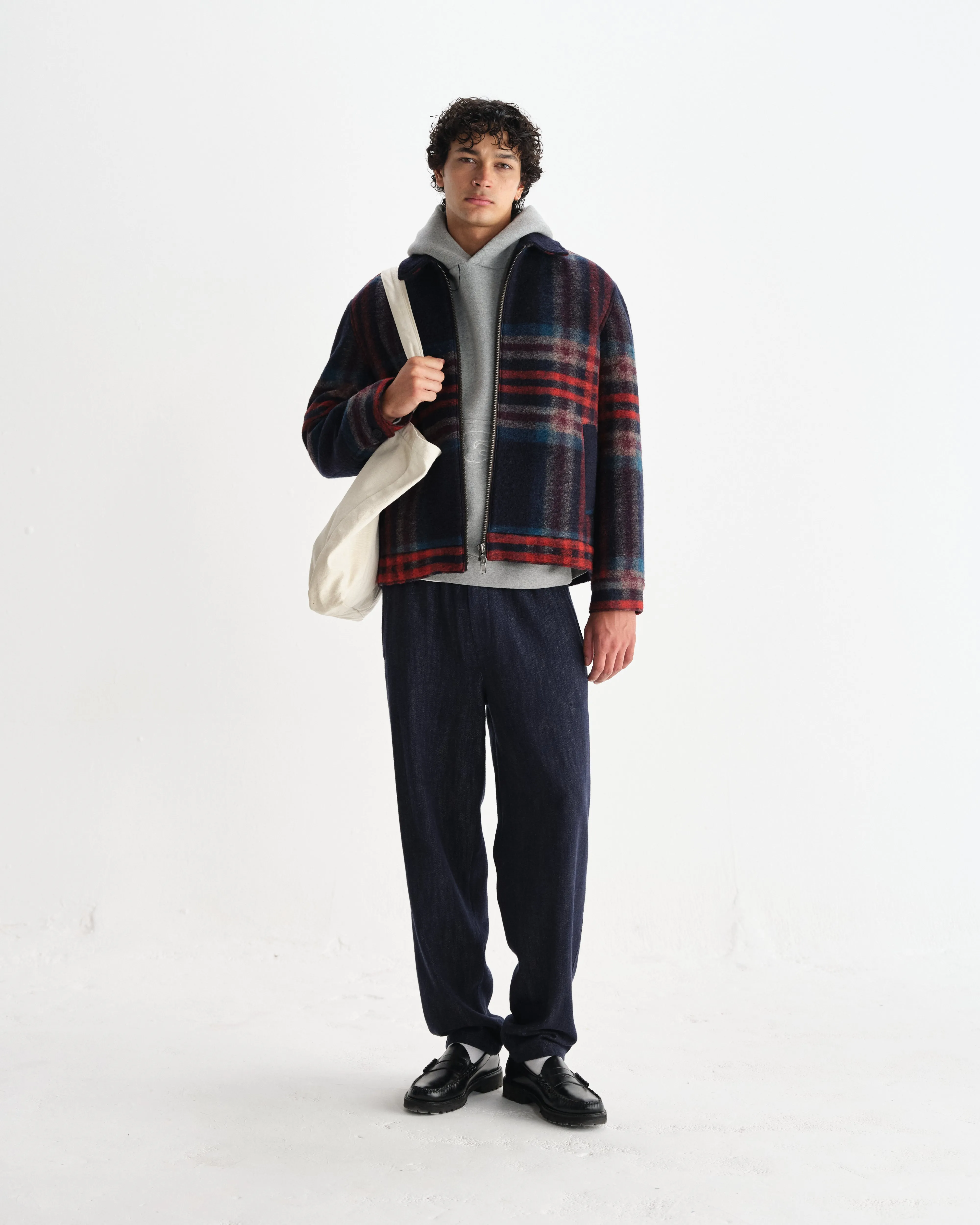 Heath - Navy And Multicolour Check Wool Jacket sold by Wax London product image thumbnail 4