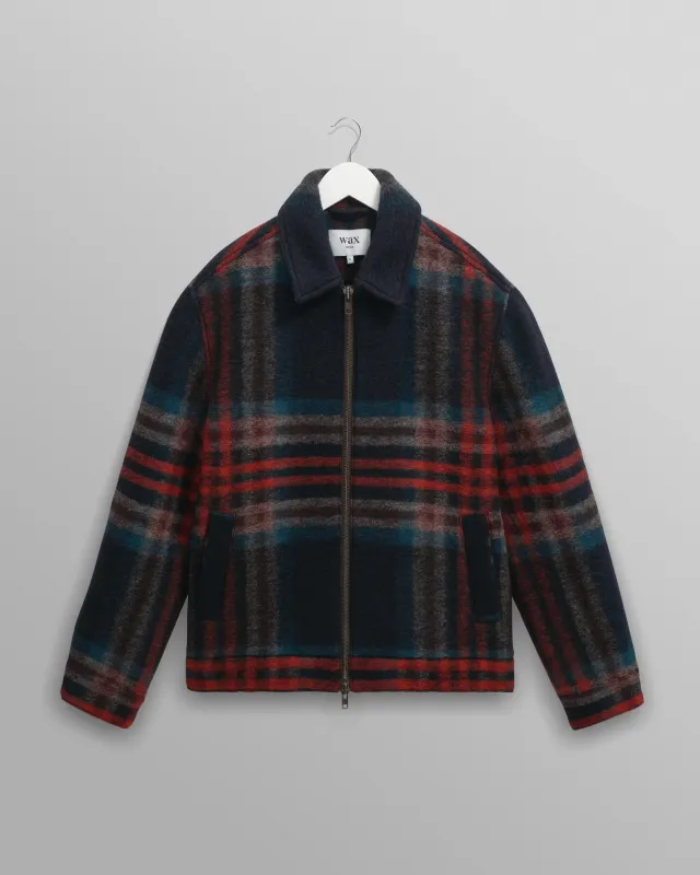 Heath - Navy And Multicolour Check Wool Jacket sold by Wax London