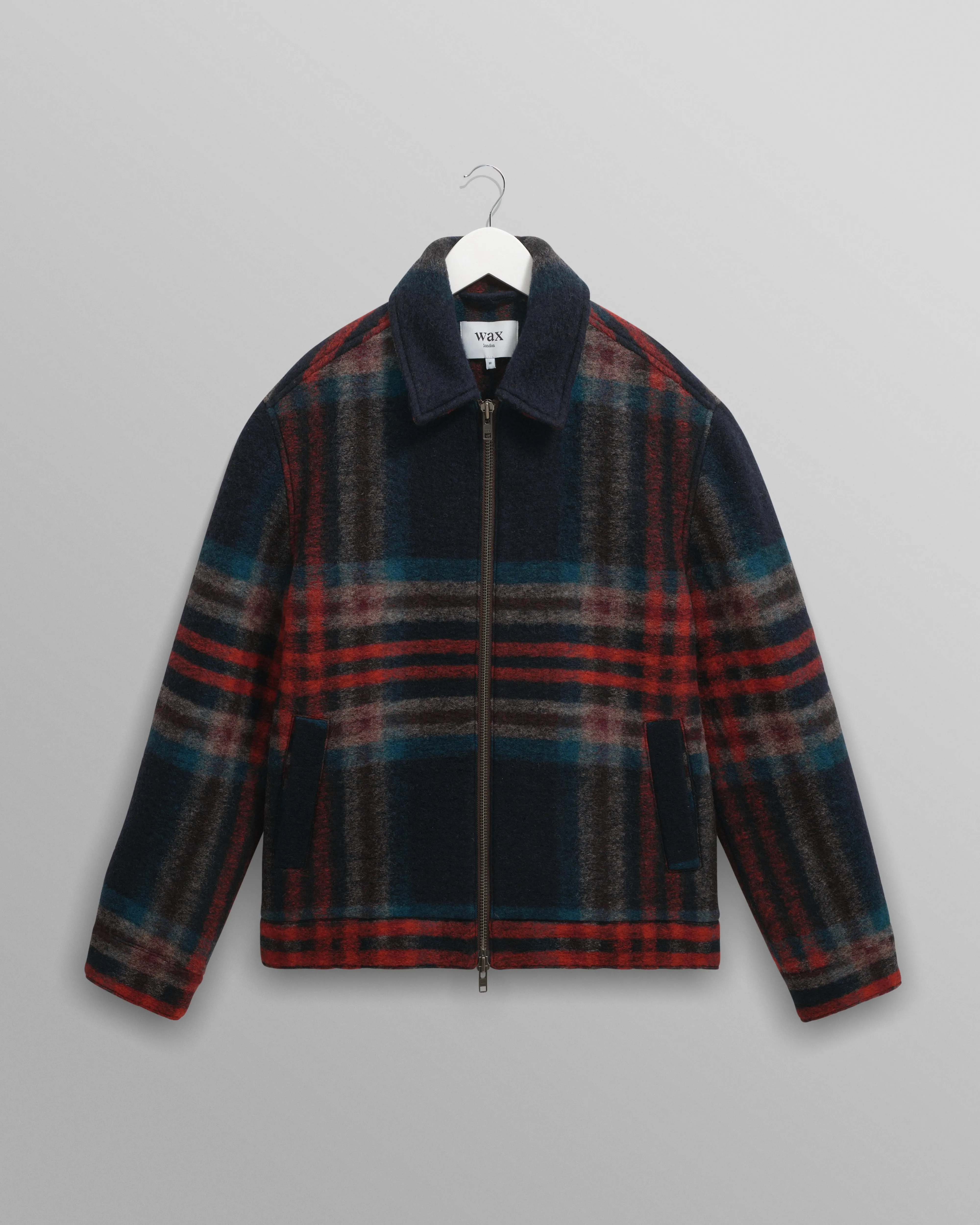 Heath - Navy And Multicolour Check Wool Jacket sold by Wax London