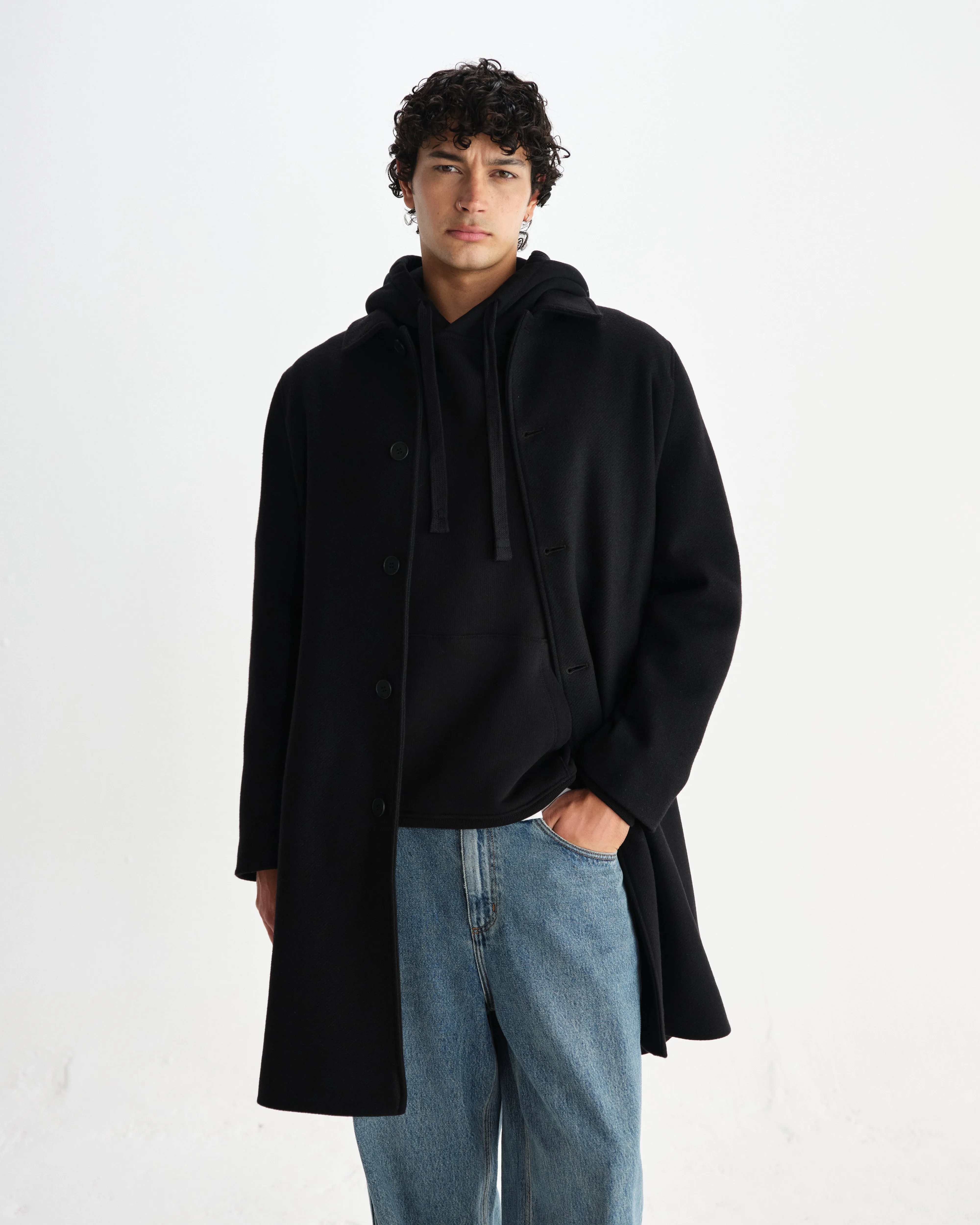 Stan - Black Wool-Twill Car Coat sold by Wax London product image thumbnail 2