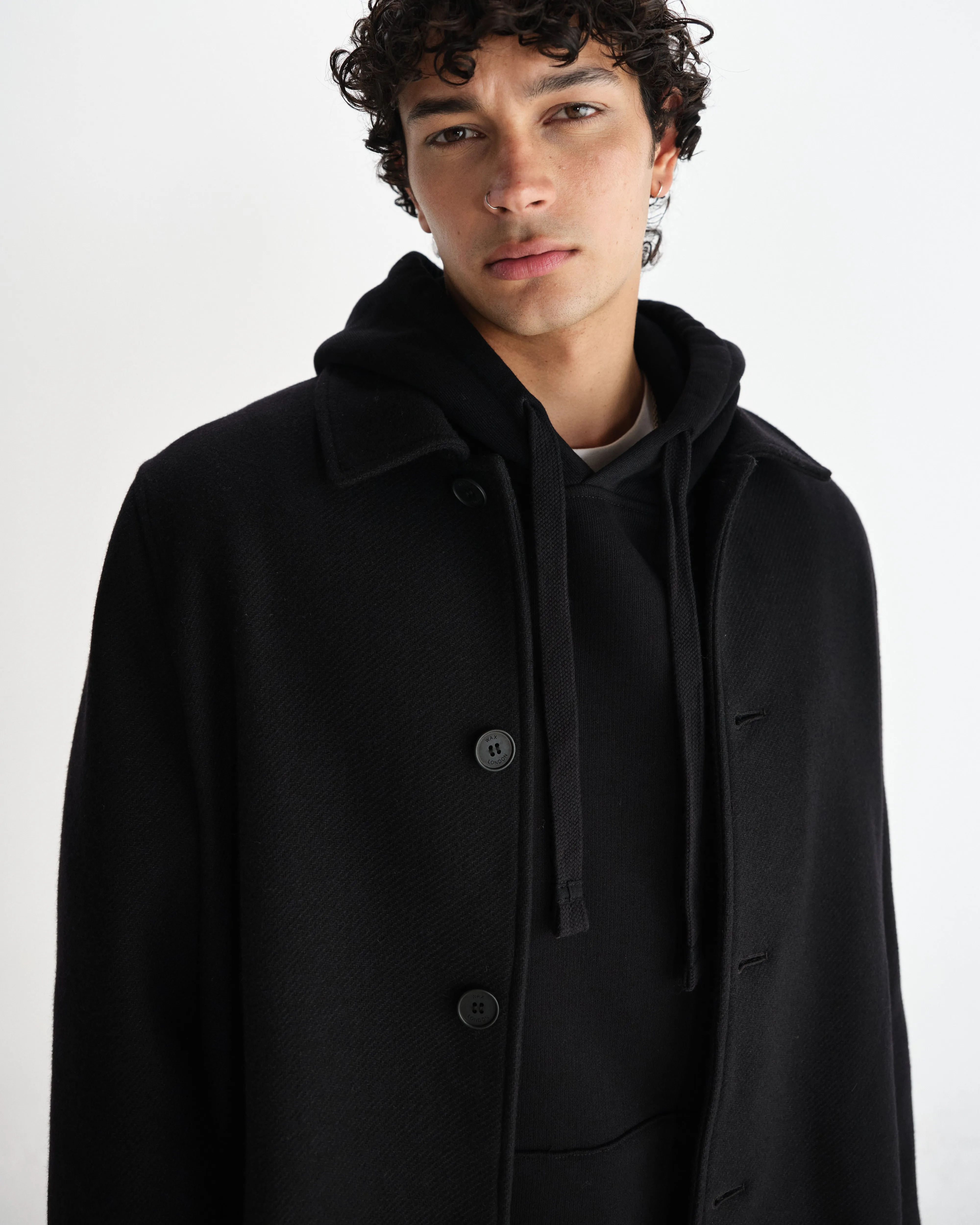 Stan - Black Wool-Twill Car Coat sold by Wax London product image thumbnail 3