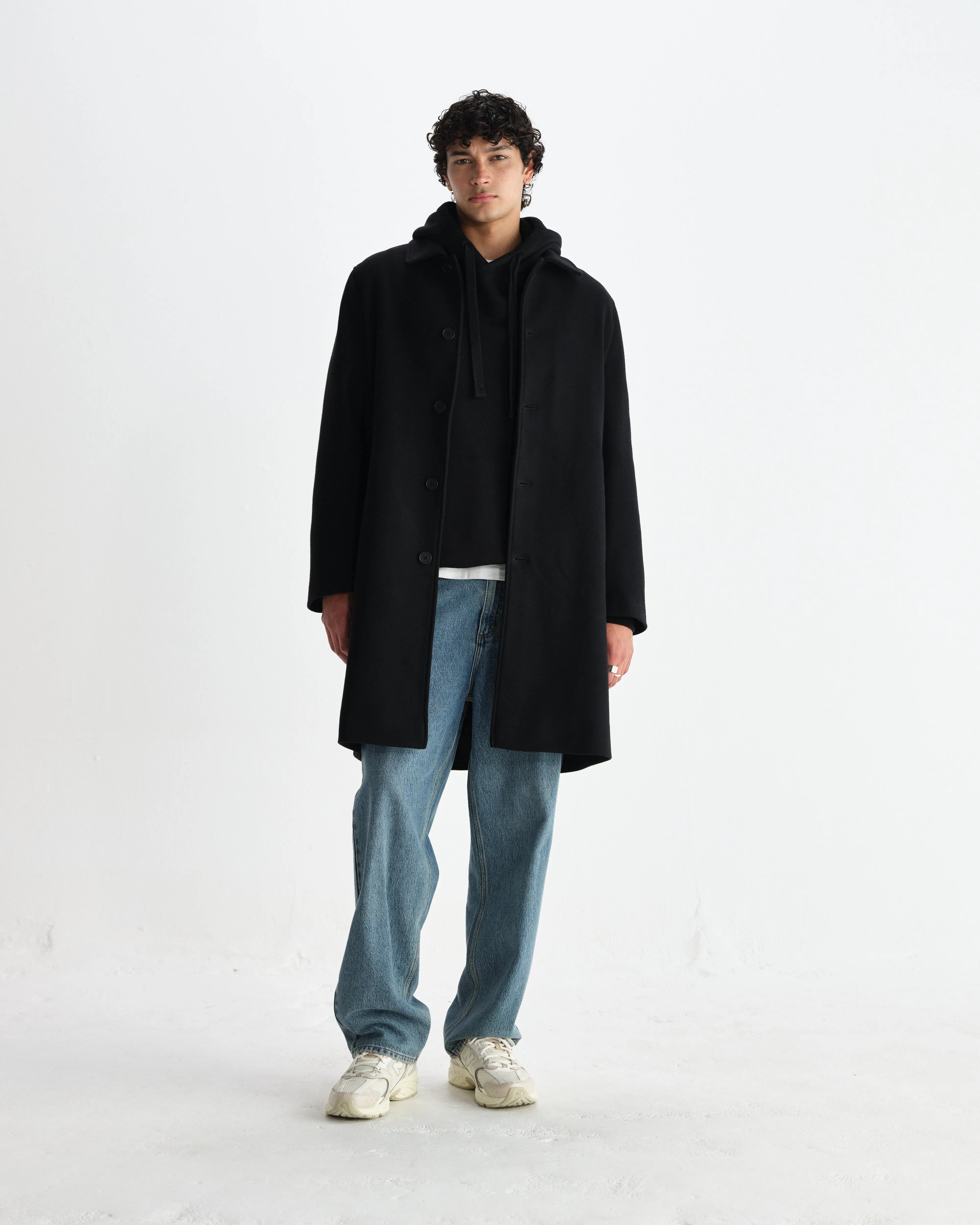 Stan - Black Wool-Twill Car Coat sold by Wax London product image thumbnail 4