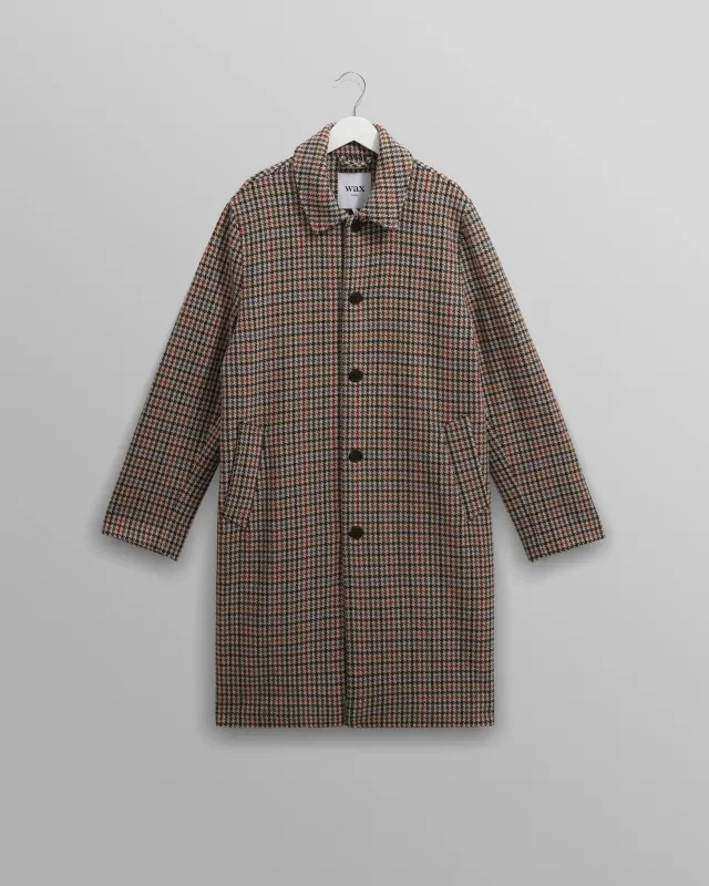 Stan - Natural Houndstooth Check Wool Car Coat sold by Wax London