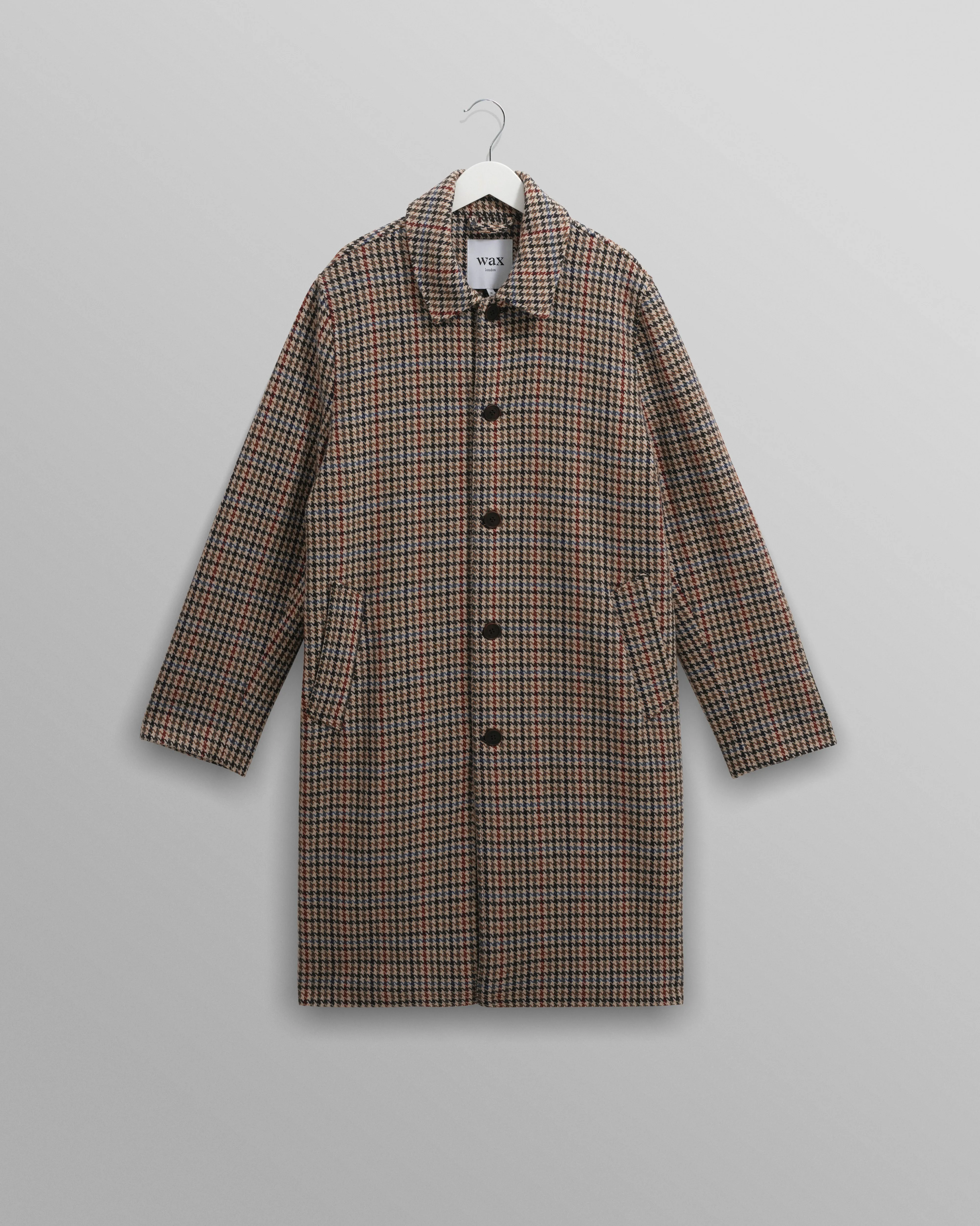 Stan - Natural Houndstooth Check Wool Car Coat sold by Wax London