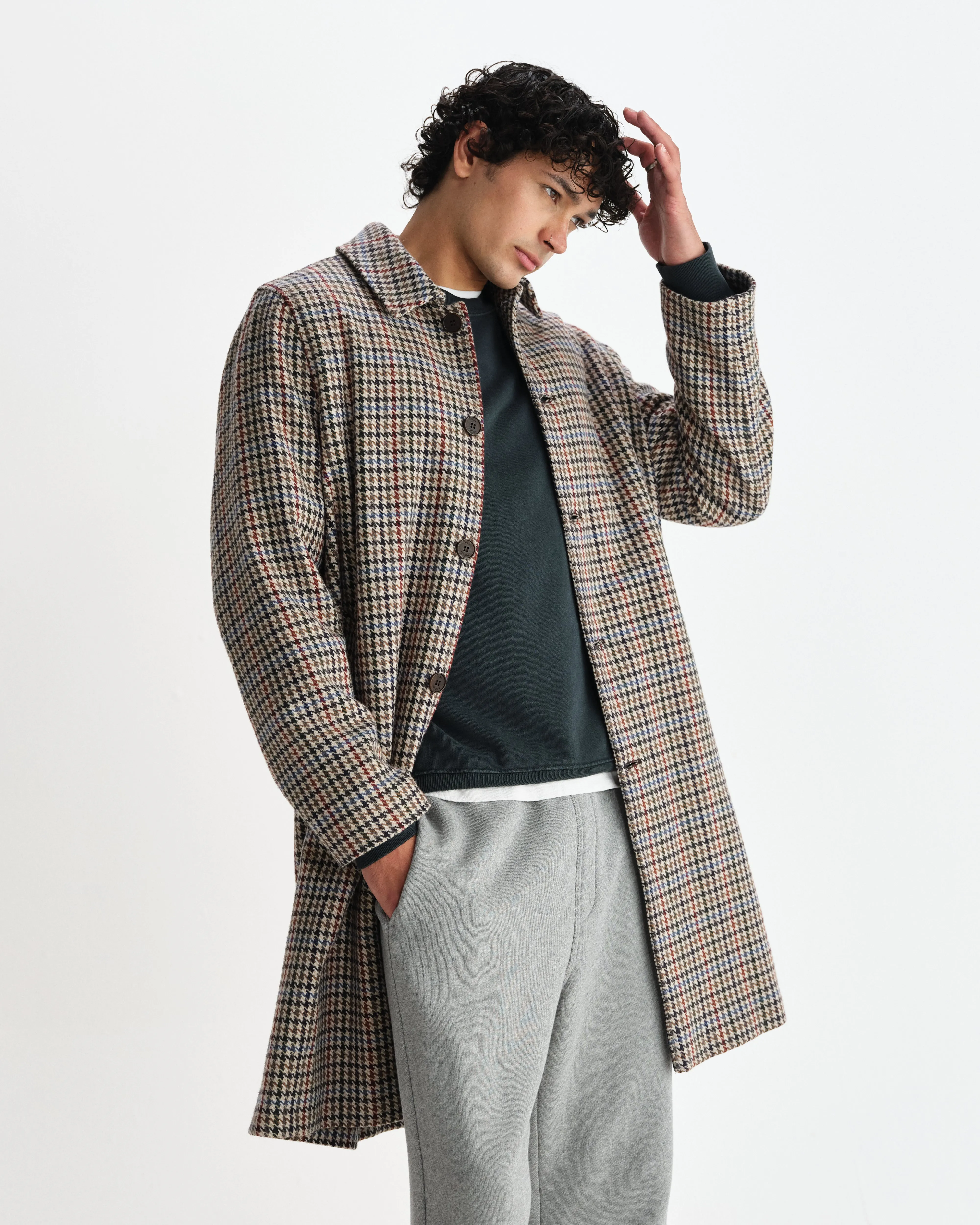 Stan - Natural Houndstooth Check Wool Car Coat sold by Wax London product image thumbnail 2