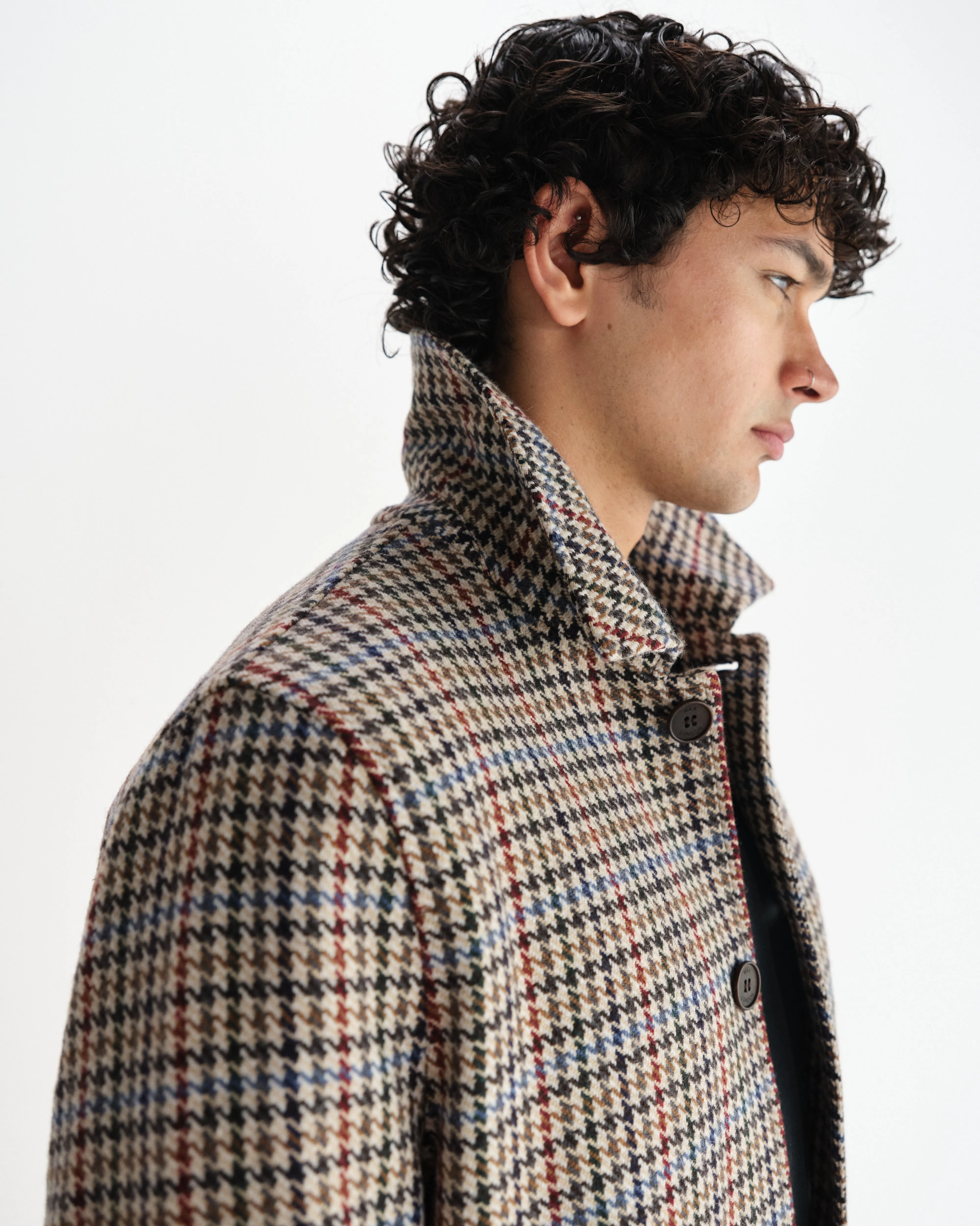 Stan - Natural Houndstooth Check Wool Car Coat sold by Wax London product image thumbnail 3