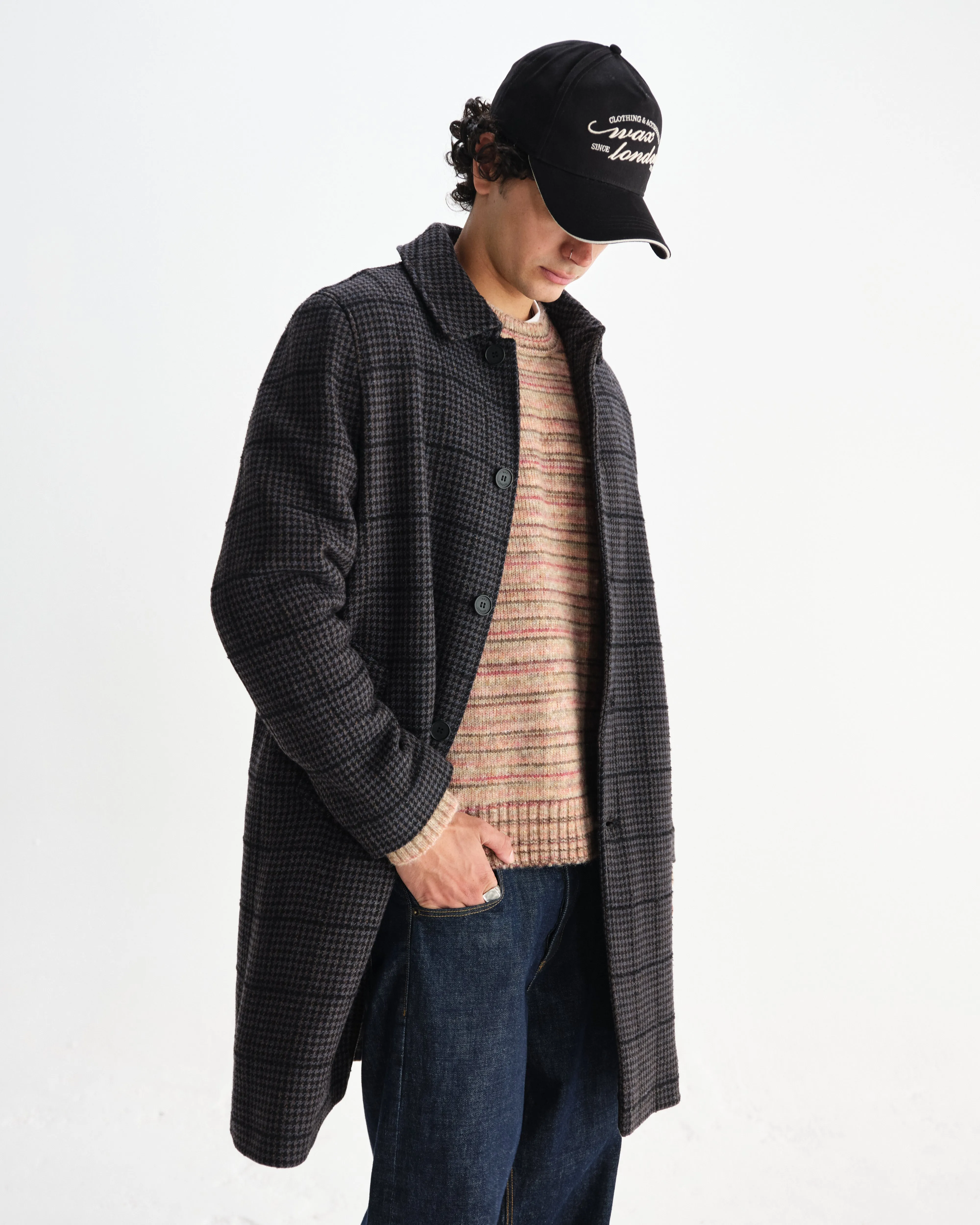 Stan - Navy And Grey Puppytooth Check Wool Car Coat sold by Wax London product image thumbnail 2