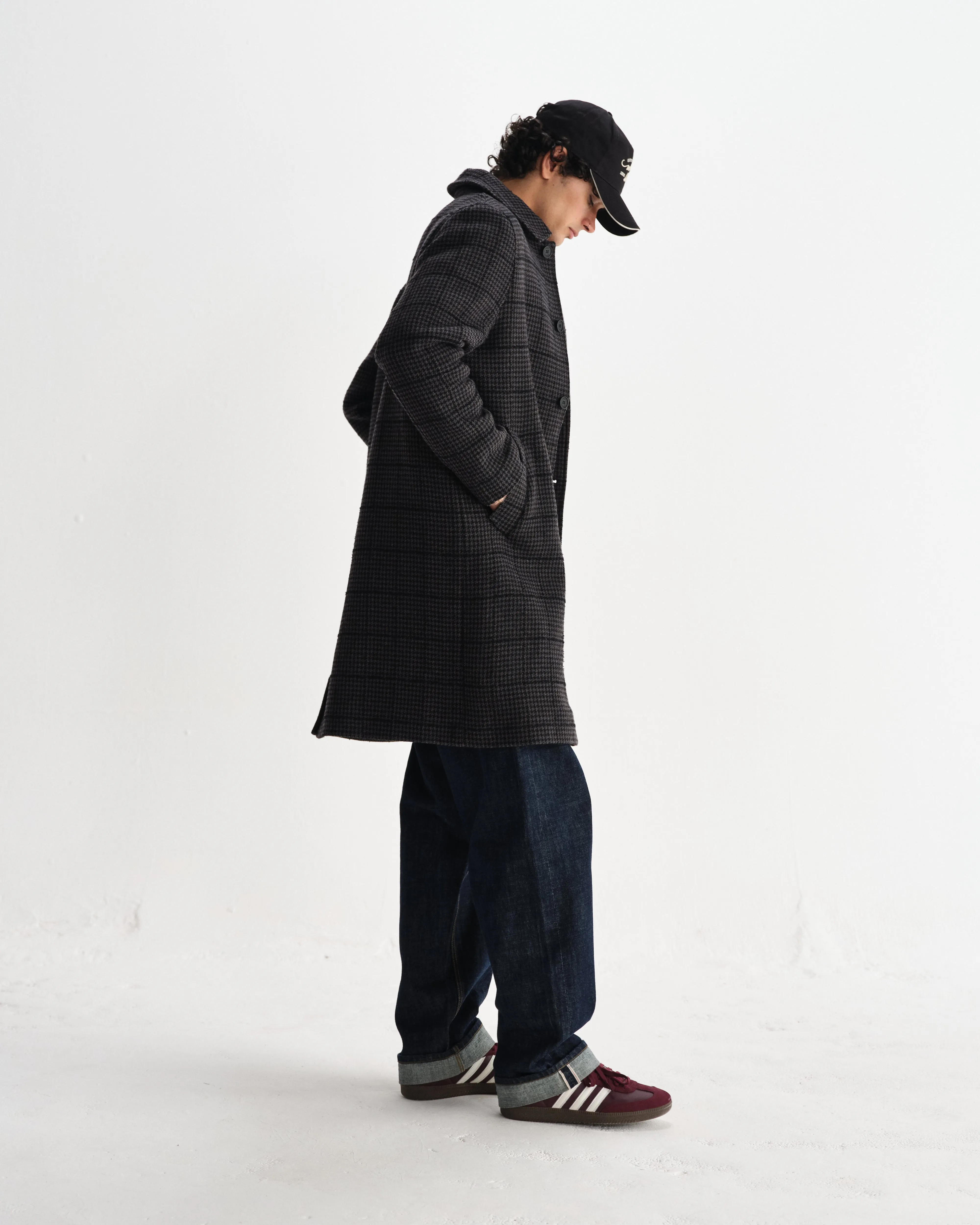 Stan - Navy And Grey Puppytooth Check Wool Car Coat sold by Wax London product image thumbnail 5