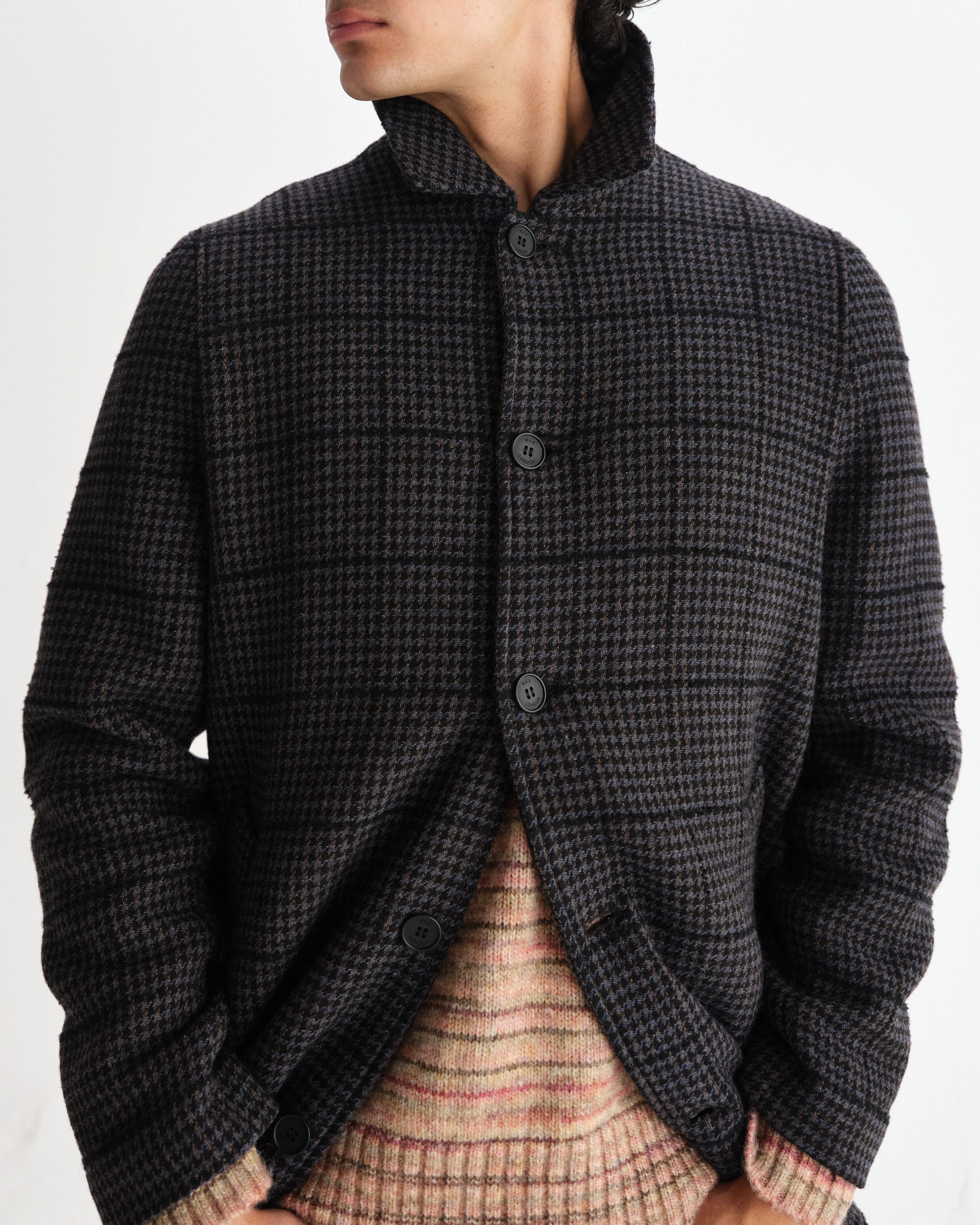 Stan - Navy And Grey Puppytooth Check Wool Car Coat sold by Wax London product image thumbnail 3