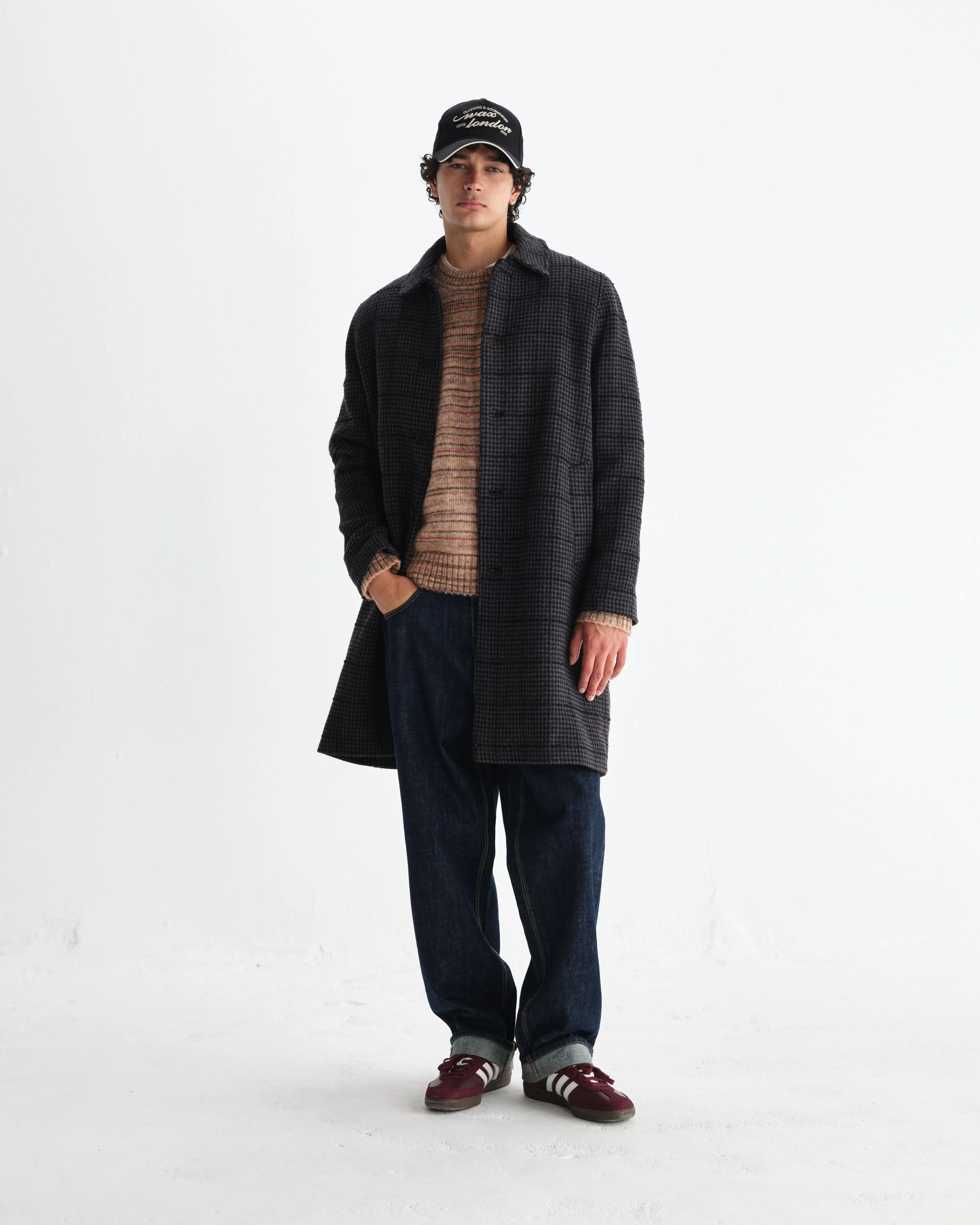 Stan - Navy And Grey Puppytooth Check Wool Car Coat sold by Wax London product image thumbnail 4