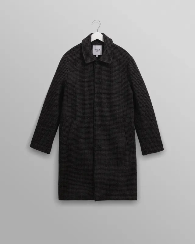 Stan - Navy And Grey Puppytooth Check Wool Car Coat sold by Wax London