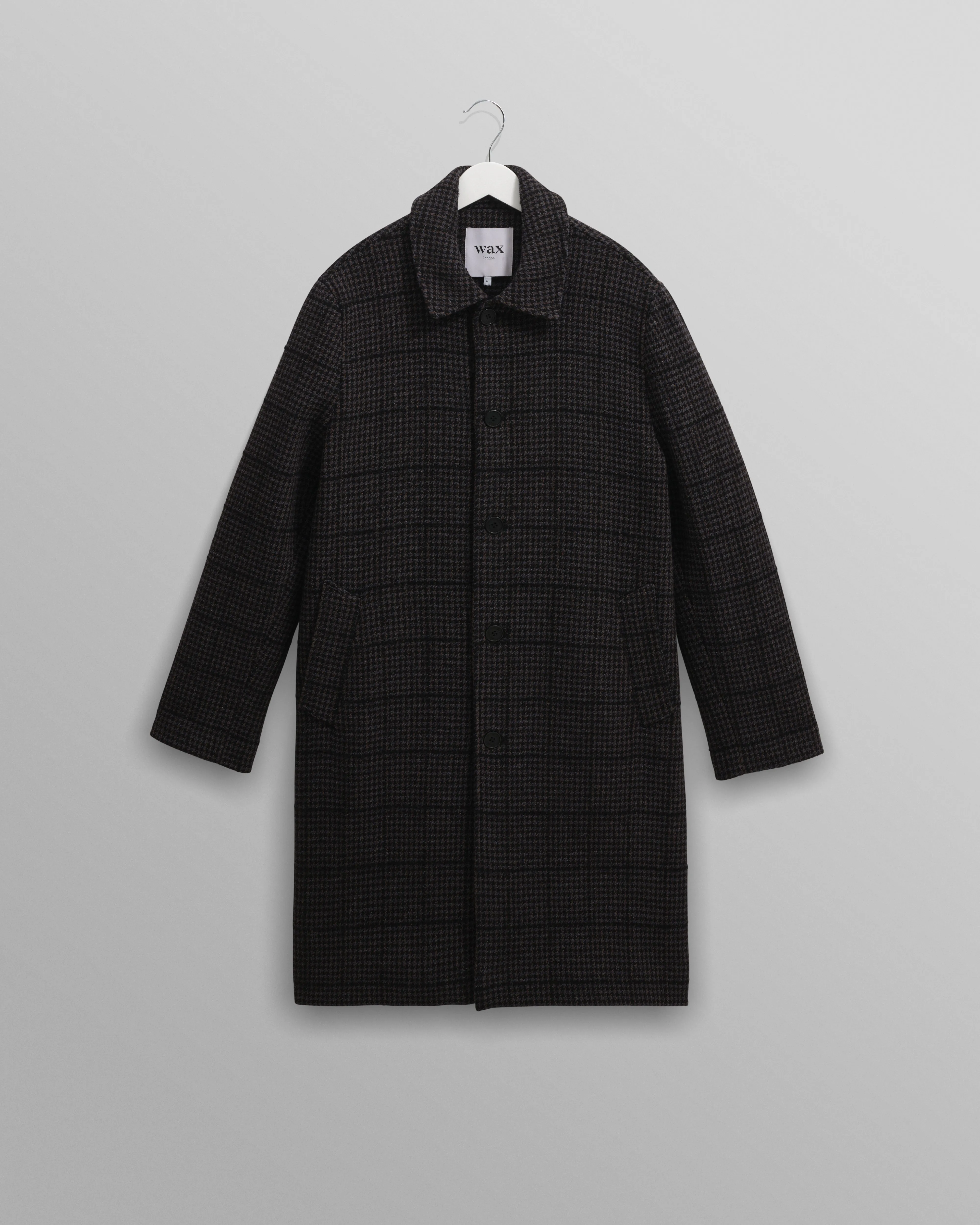 Stan - Navy And Grey Puppytooth Check Wool Car Coat sold by Wax London