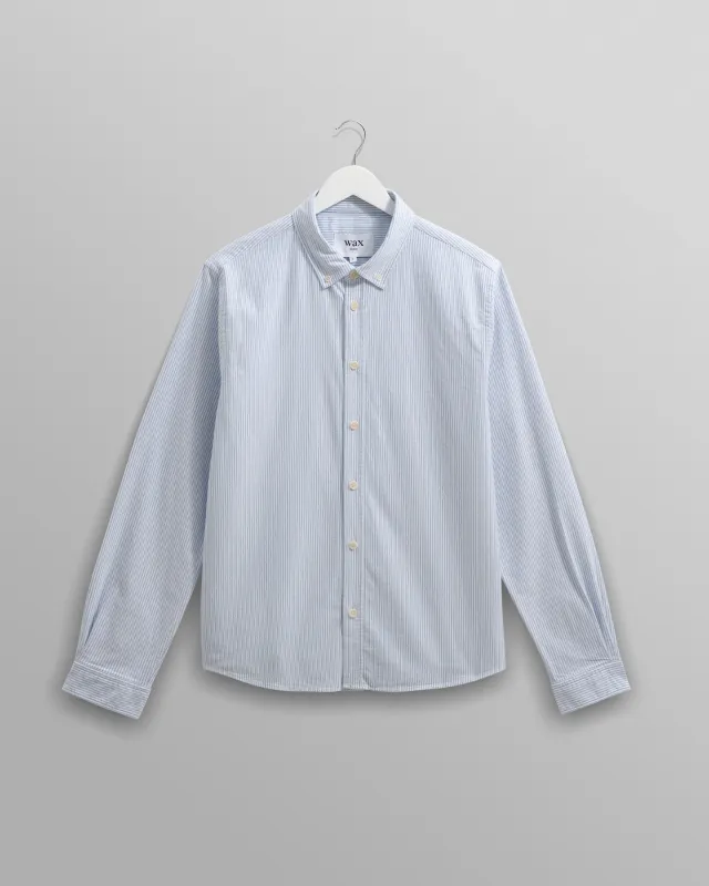 Caspian - White And Blue Stripe Cotton Oxford Shirt made by Wax London